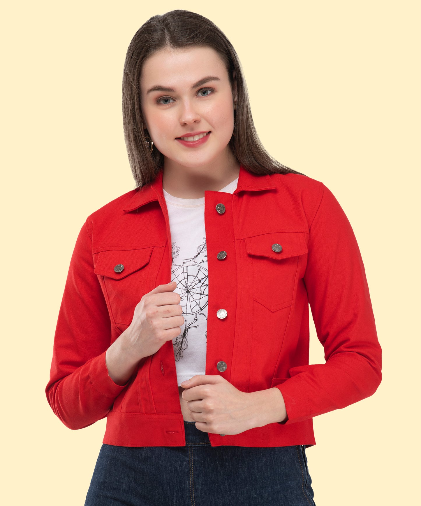 Bold Elegance – Women’s Red Buttoned Jacket