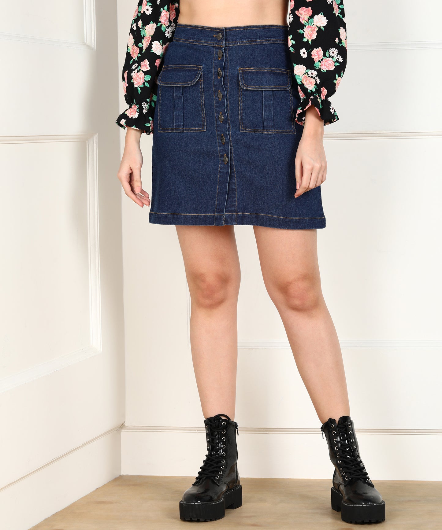 Dark Blue Button-Down Denim Skirt – Timeless Style with a Modern Edge