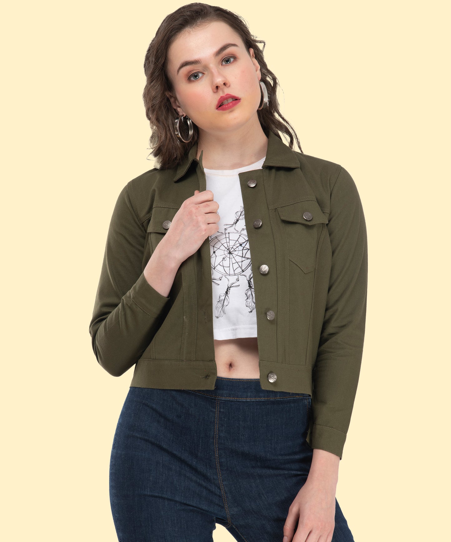 Timeless Olive Green Elegance – Women’s Buttoned Jacket