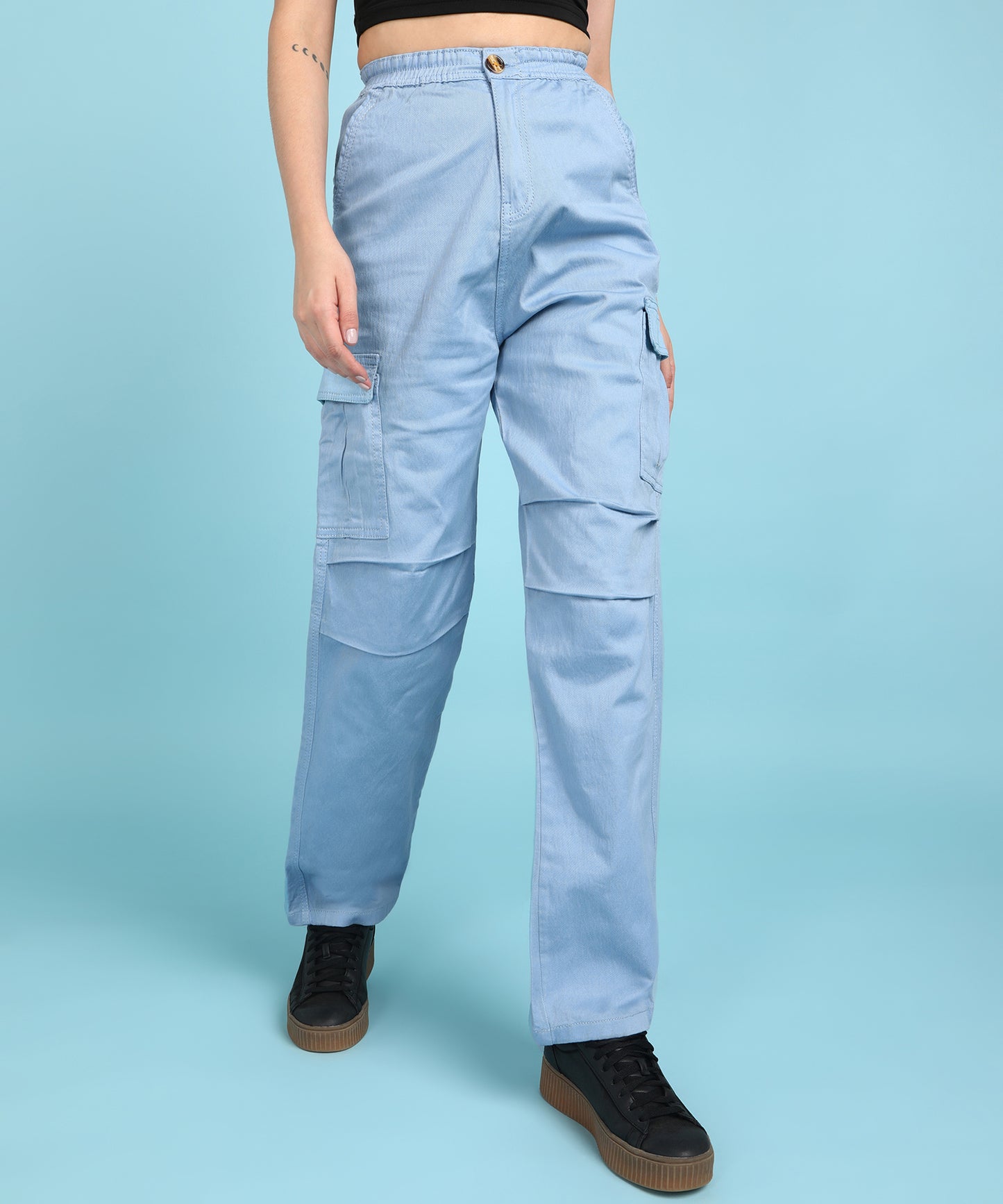 Serenity in Style: Women’s Sky Blue Cargo Pants