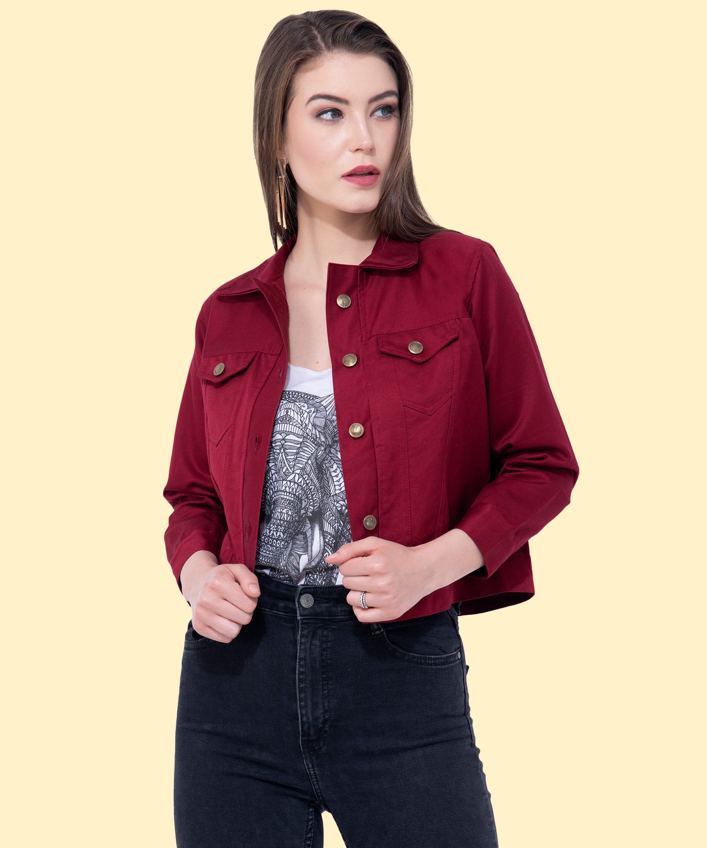Women's Maroon Cropped Jacket – Bold Elegance with a Modern Touch