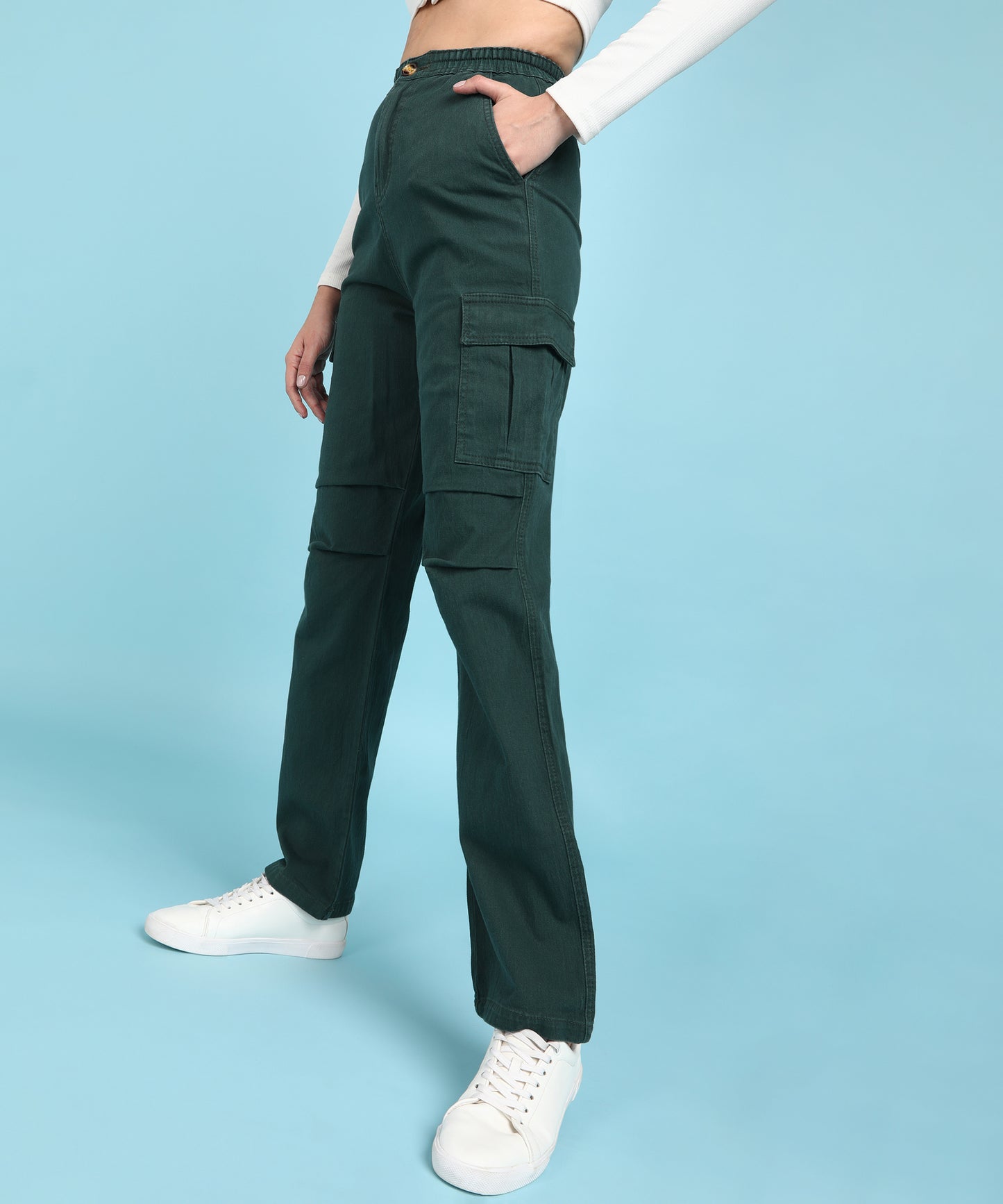 Women’s Bottle Green High-Waist Cargo Pants