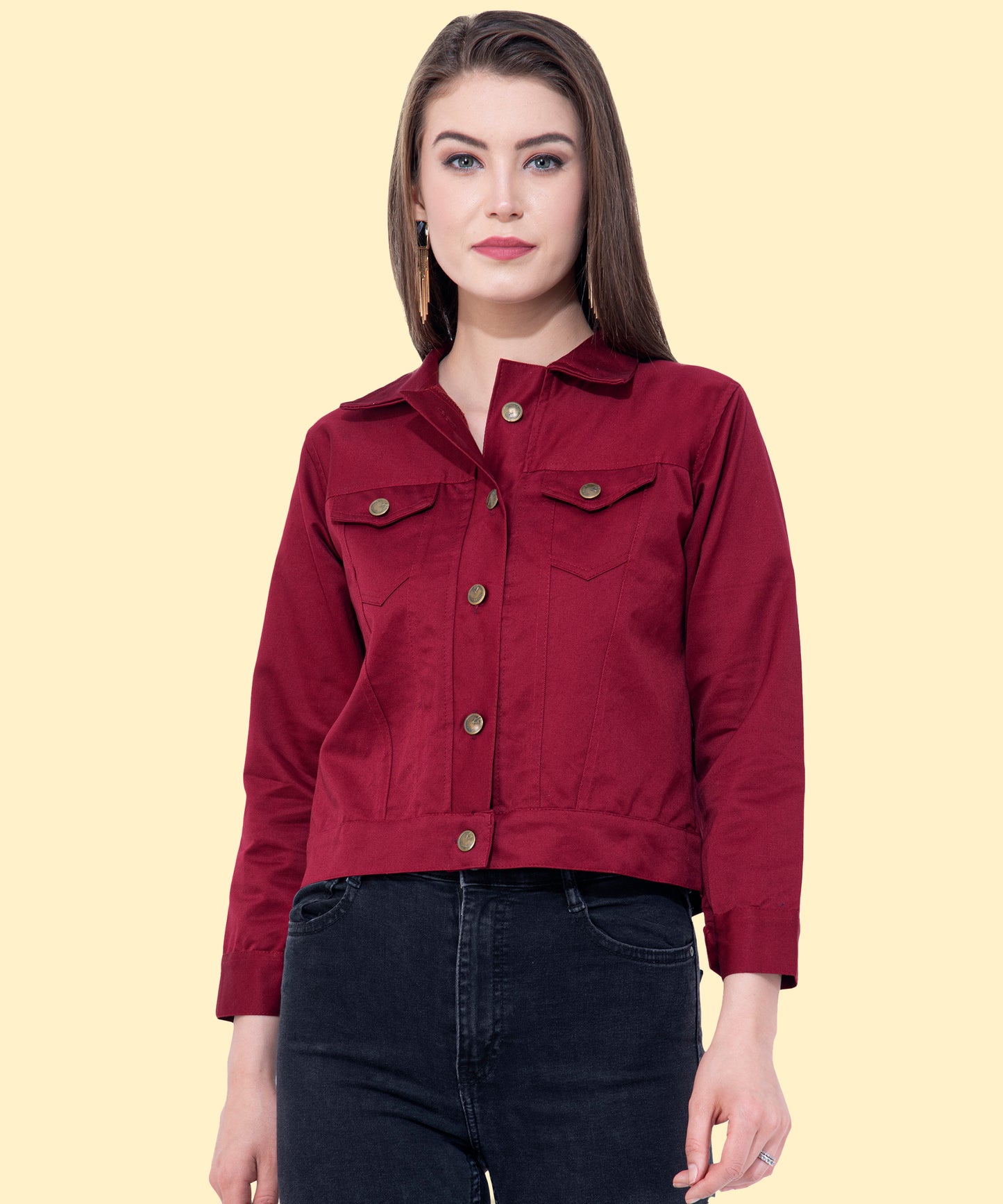 Women's Maroon Cropped Jacket – Bold Elegance with a Modern Touch