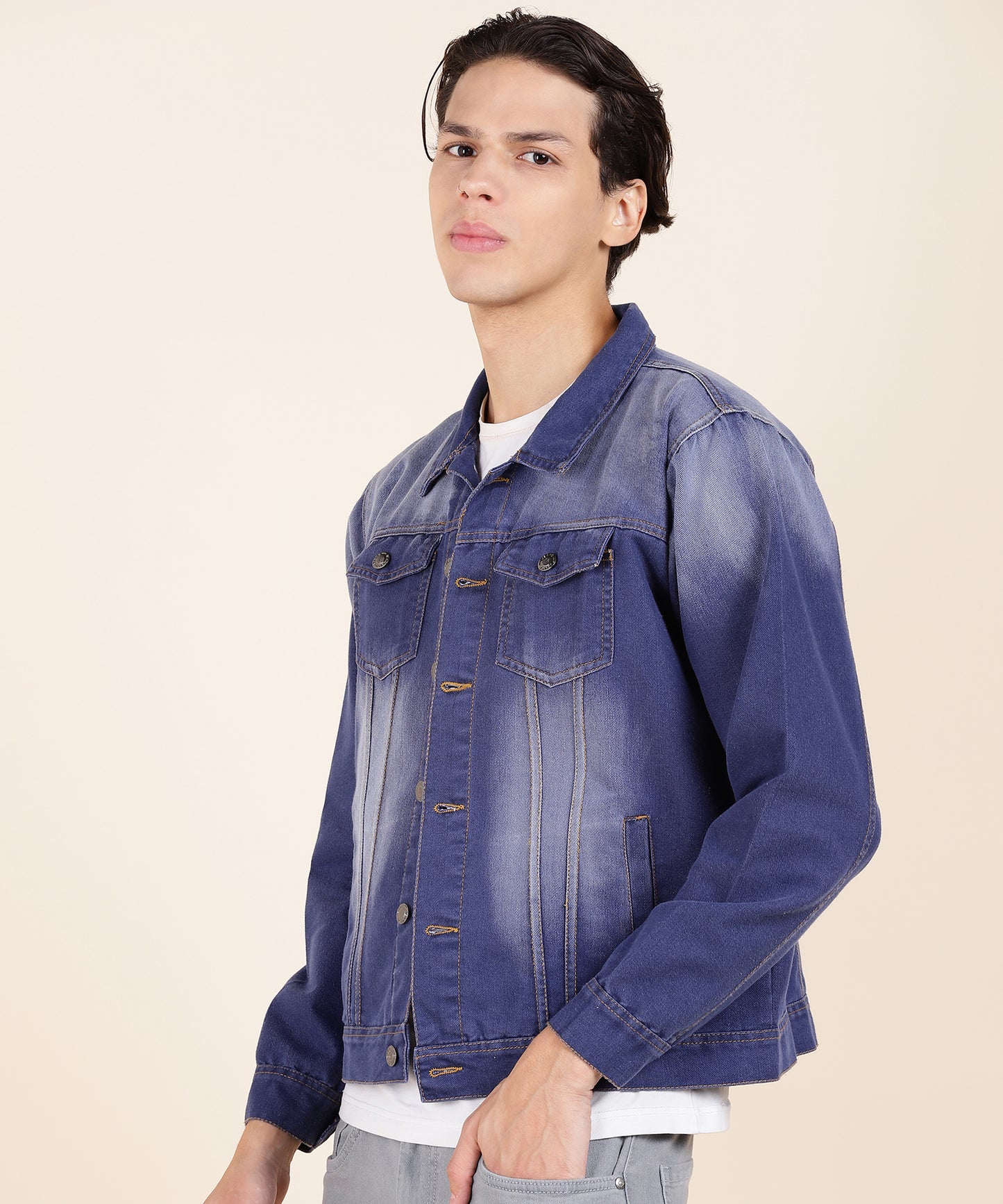 Timeless Dark Blue Washed Denim Jacket for Men