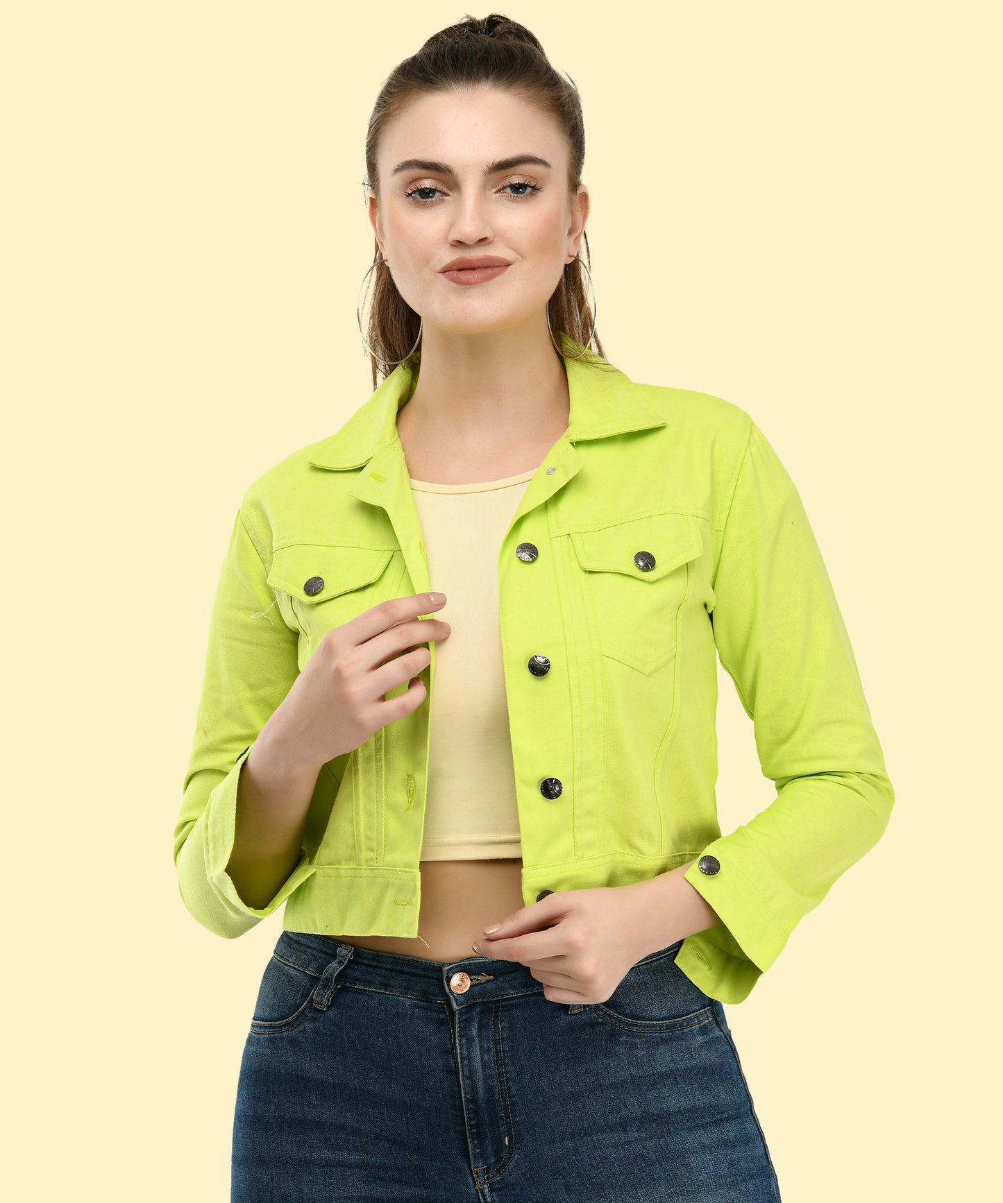 Radiant Edge – Women’s Neon Green Cropped Jacket