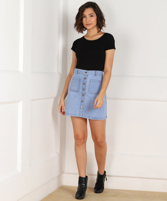 Sky Blue Button-Down Denim Skirt – Effortless Elegance in Every Step