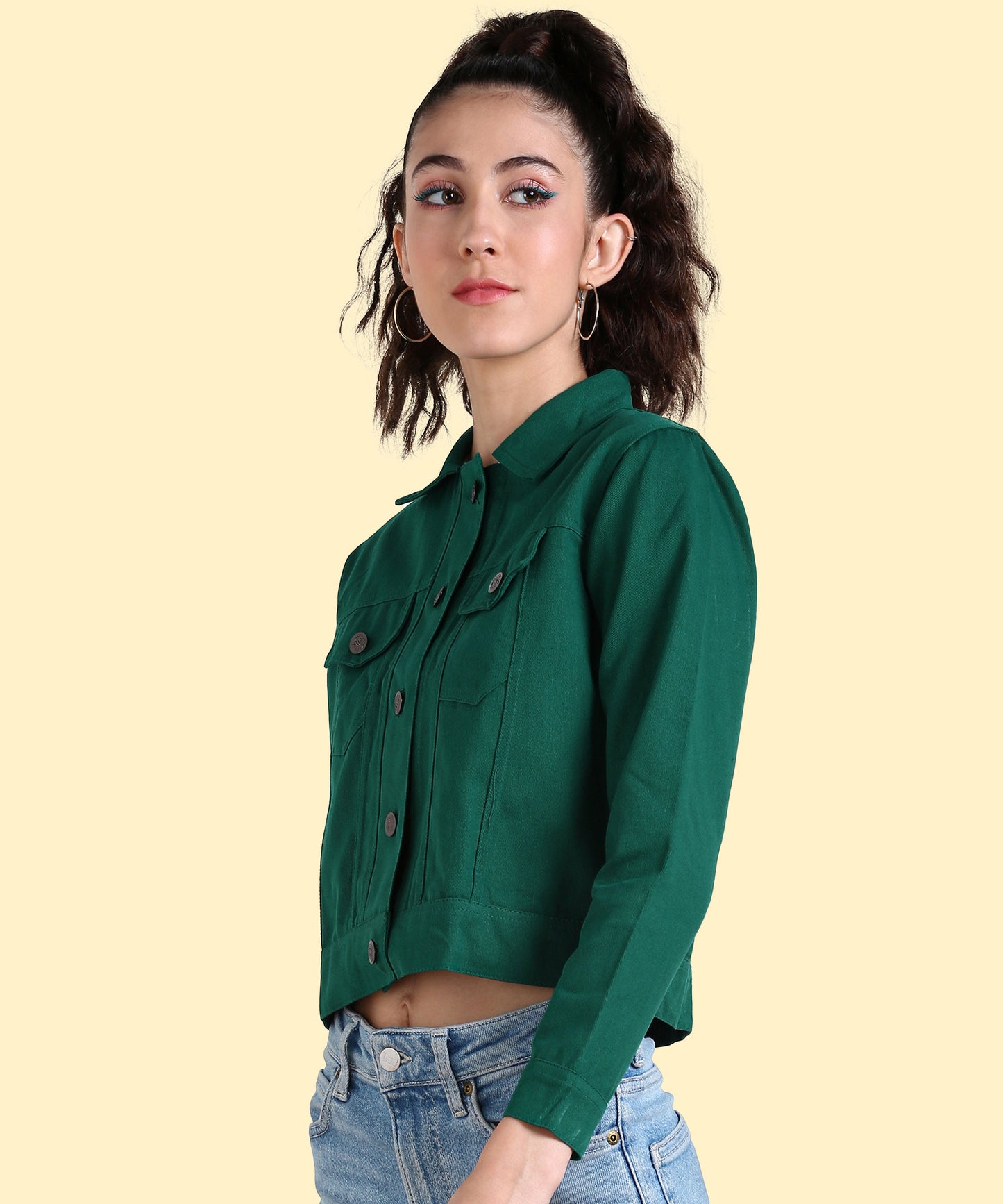 Bottle Green Cropped Jacket – Bold, Sleek & Effortlessly