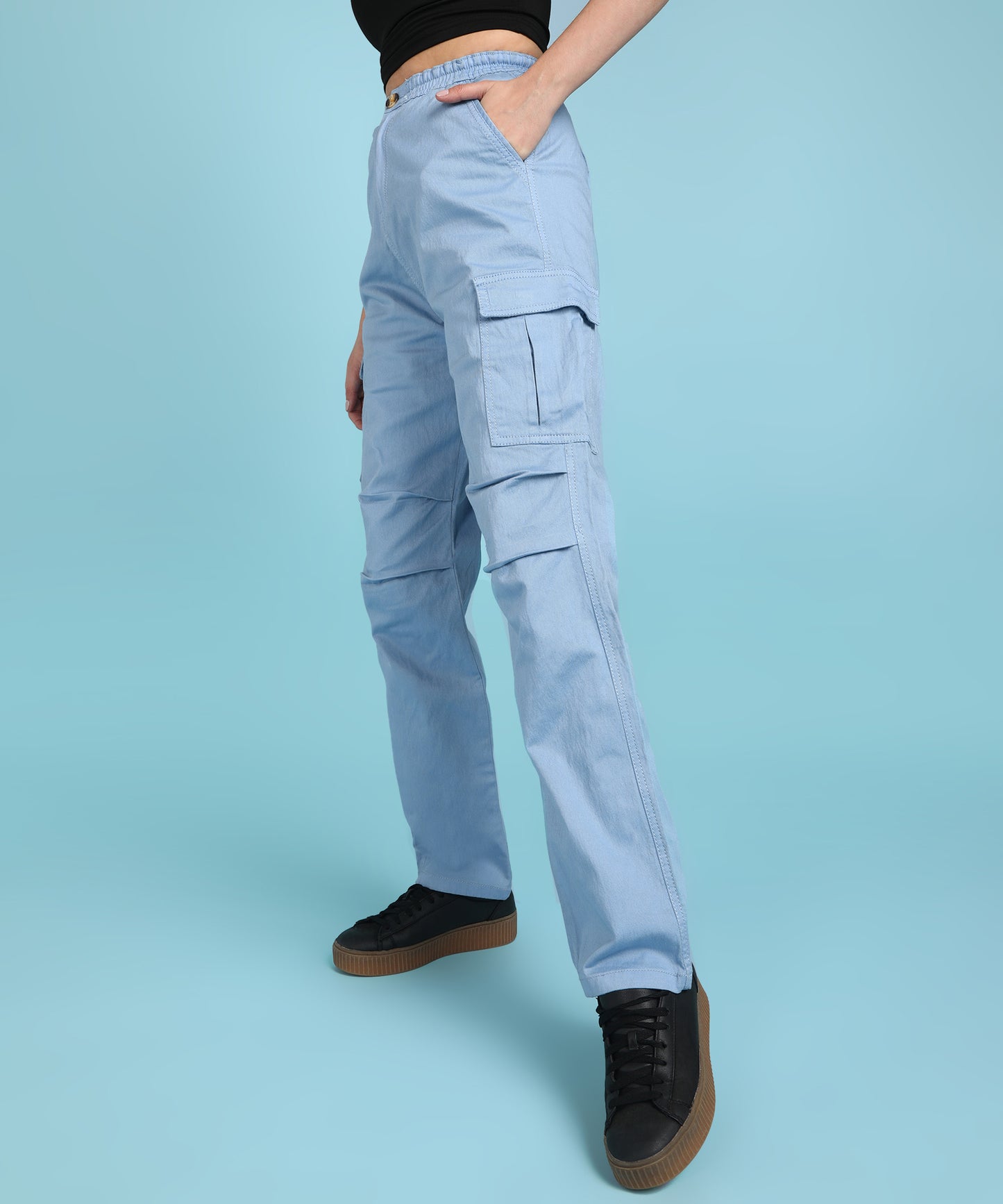 Serenity in Style: Women’s Sky Blue Cargo Pants