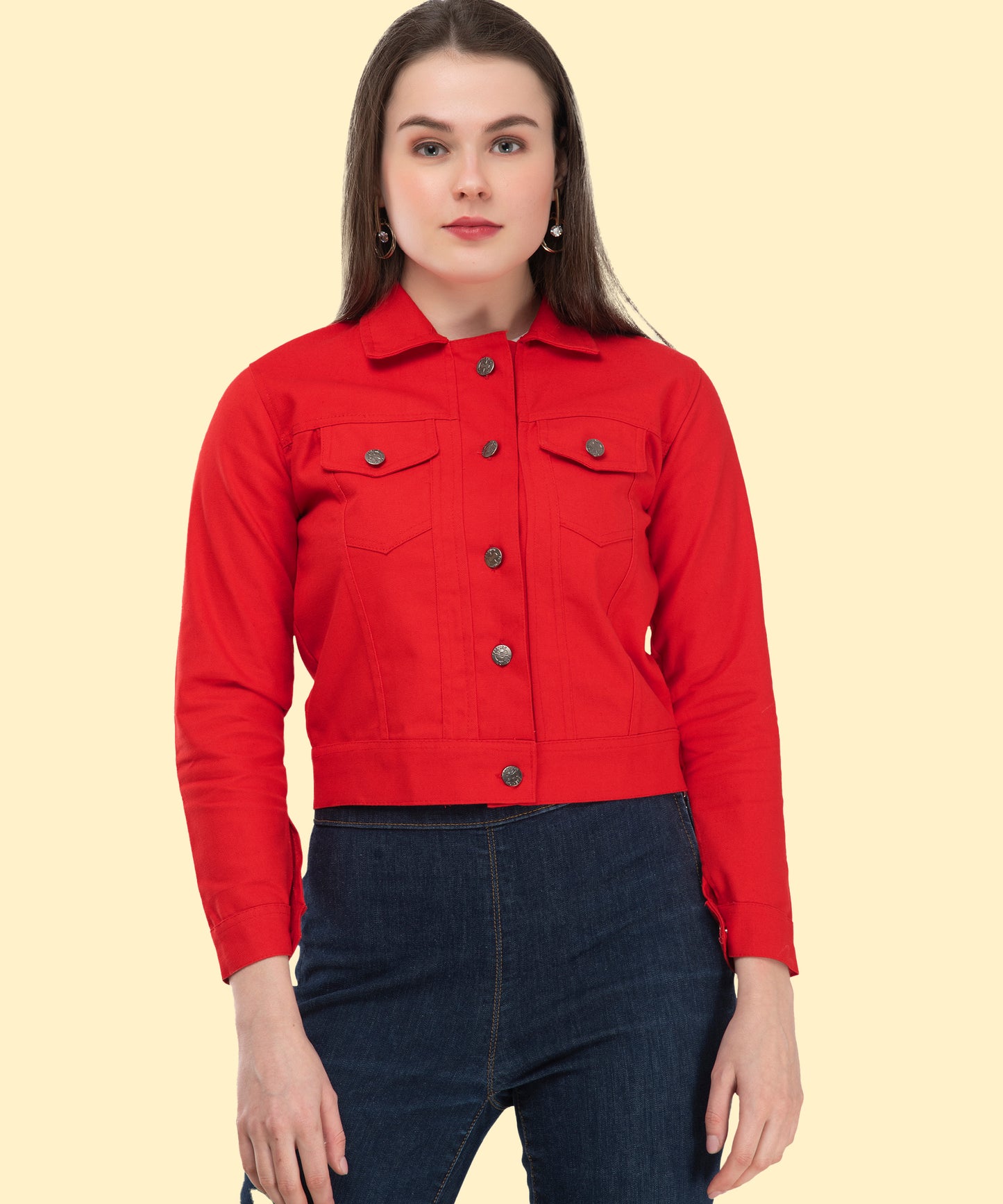 Bold Elegance – Women’s Red Buttoned Jacket