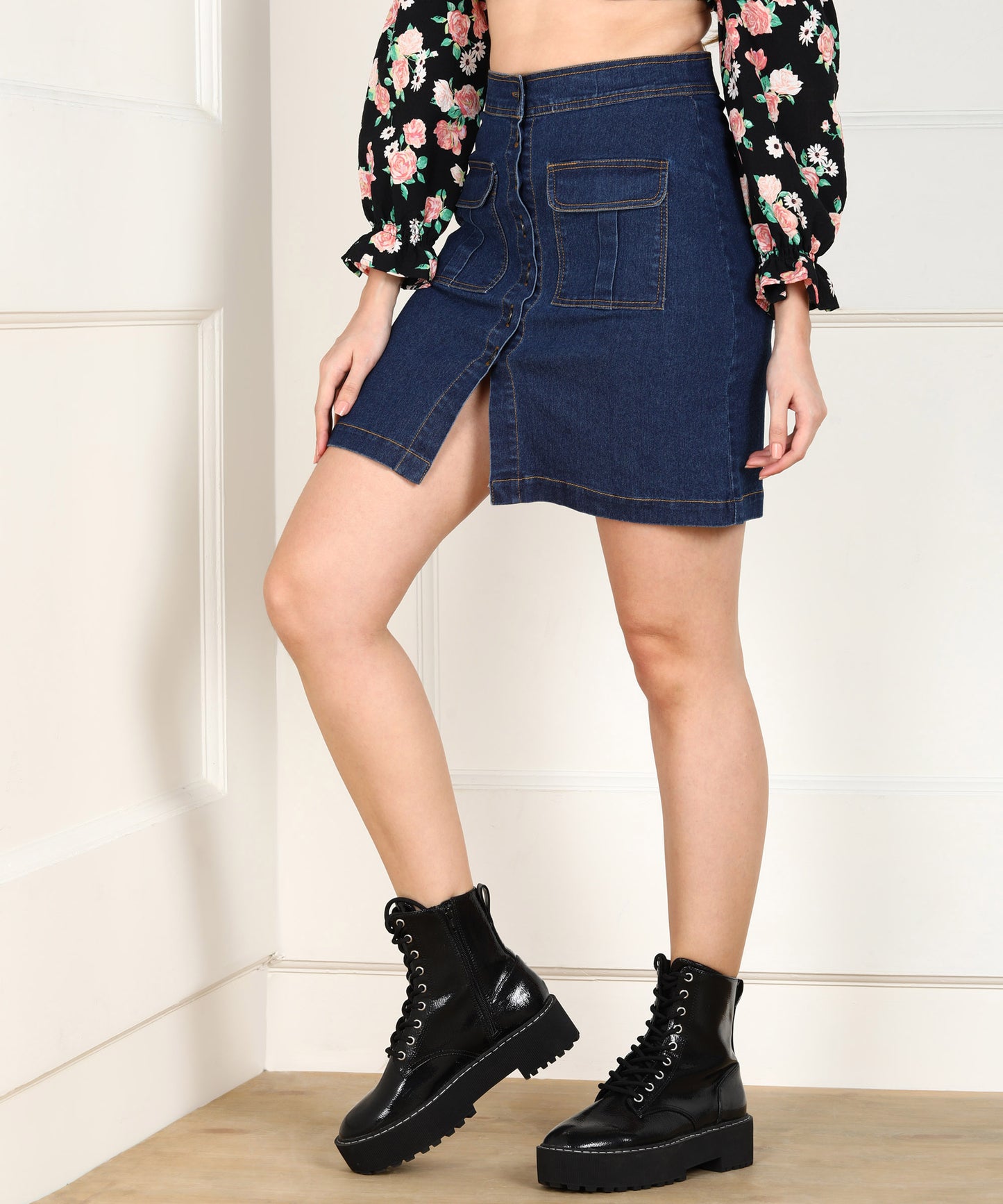 Dark Blue Button-Down Denim Skirt – Timeless Style with a Modern Edge