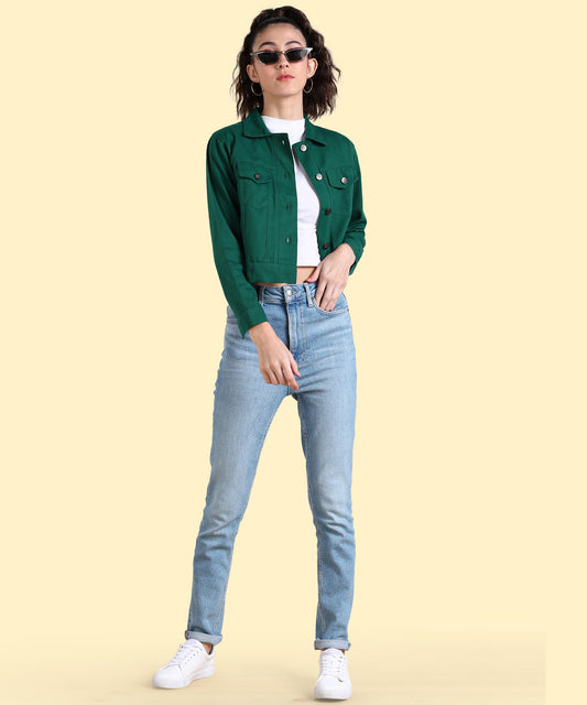 Bottle Green Cropped Jacket – Bold, Sleek & Effortlessly