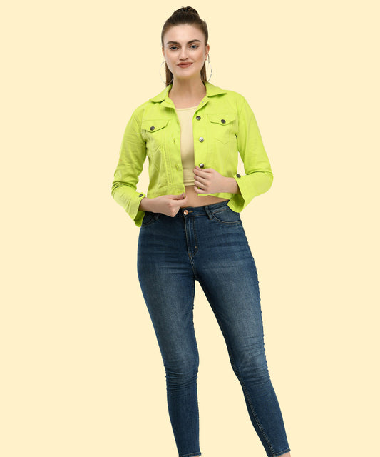 Radiant Edge – Women’s Neon Green Cropped Jacket