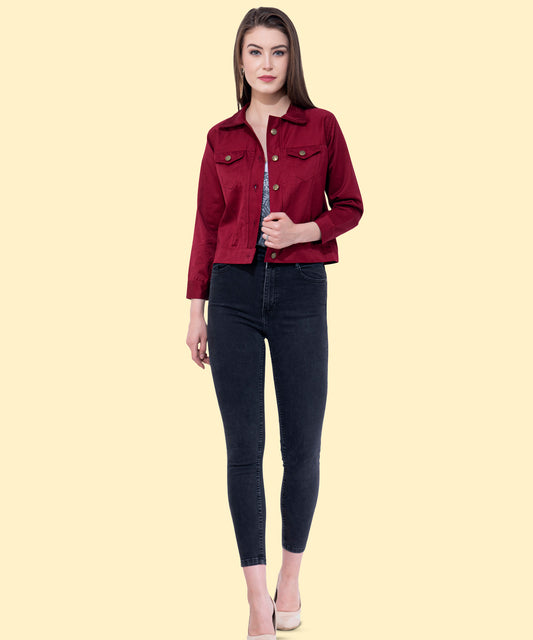 Women's Maroon Cropped Jacket – Bold Elegance with a Modern Touch