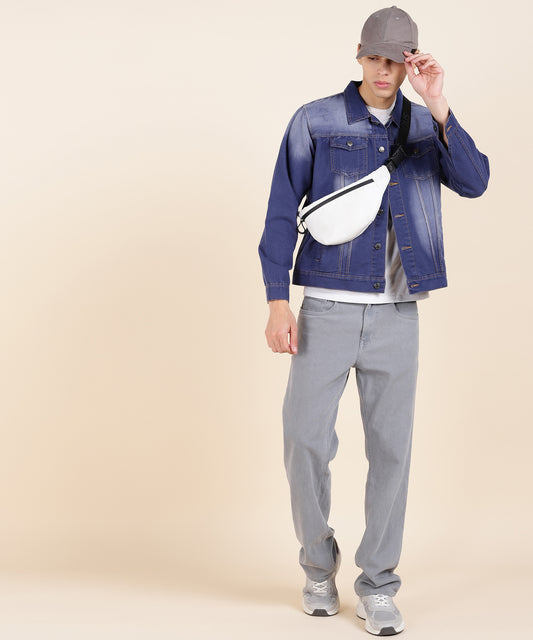 Timeless Dark Blue Washed Denim Jacket for Men