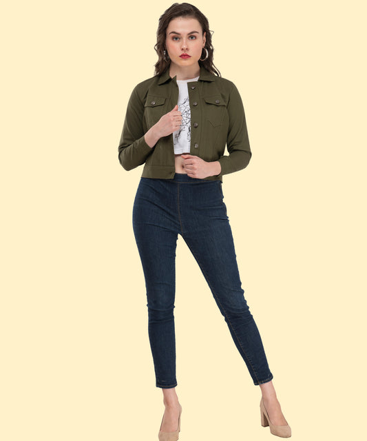 Timeless Olive Green Elegance – Women’s Buttoned Jacket