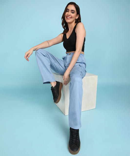 Serenity in Style: Women’s Sky Blue Cargo Pants