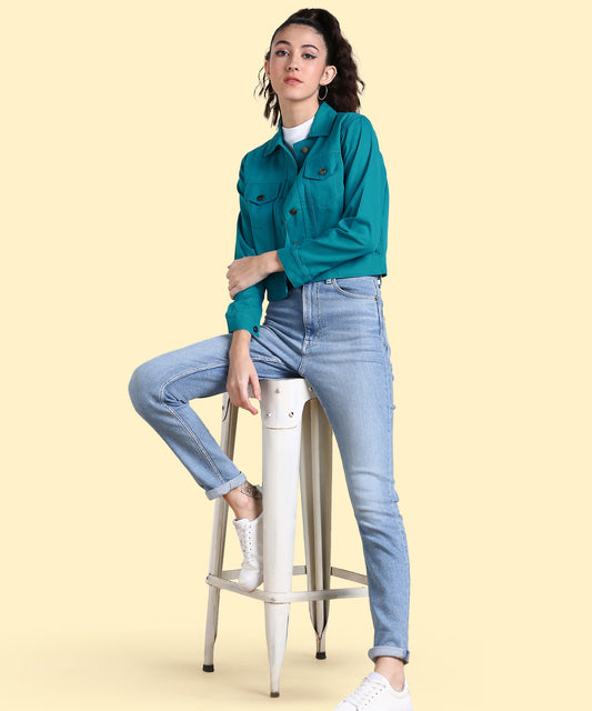 Timeless Elegance: Women’s Turquoise Buttoned Jacket