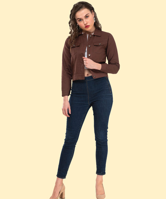 Classic Brown Cropped Jacket – Timeless Elegance with a Modern Edge
