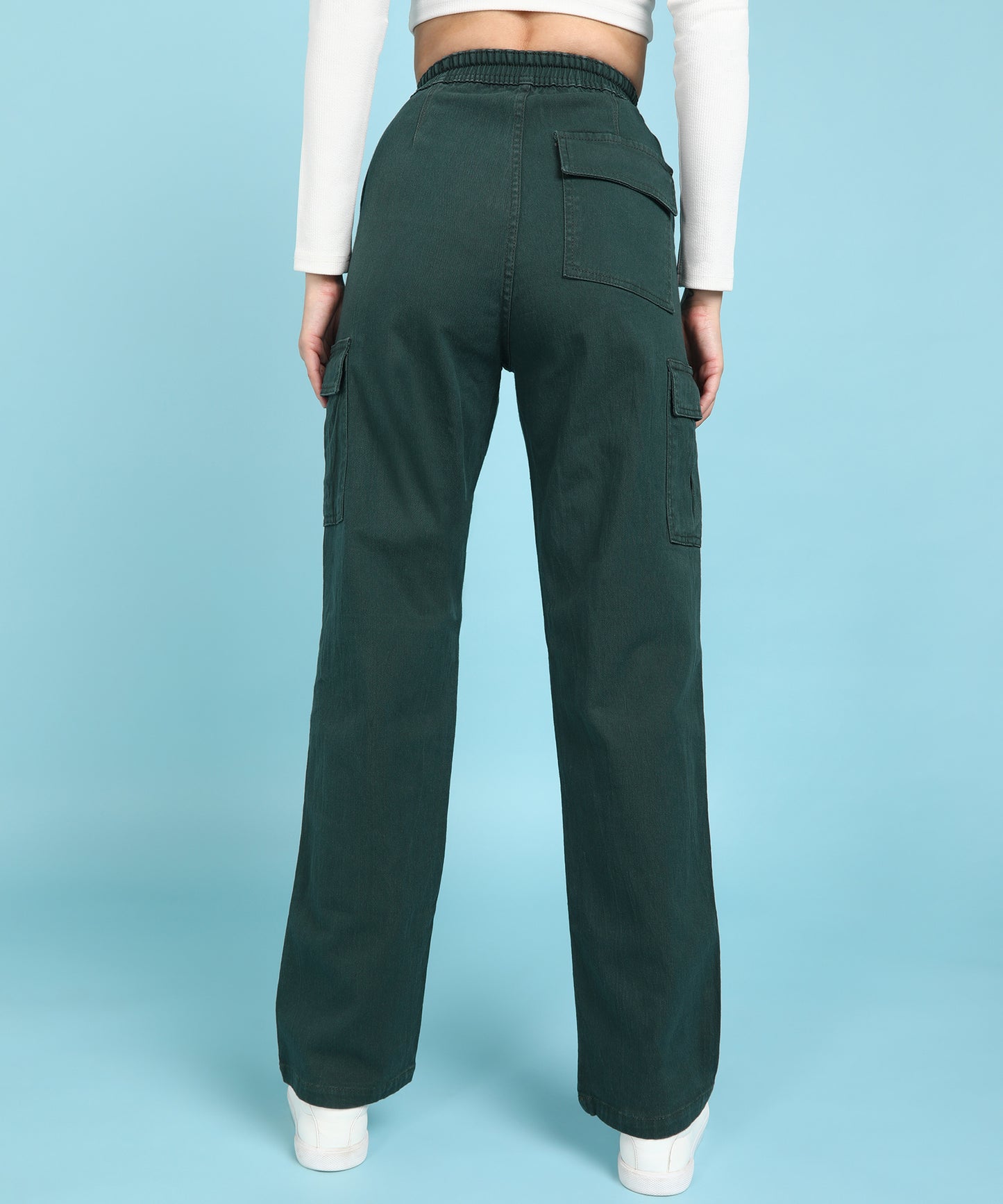 Women’s Bottle Green High-Waist Cargo Pants