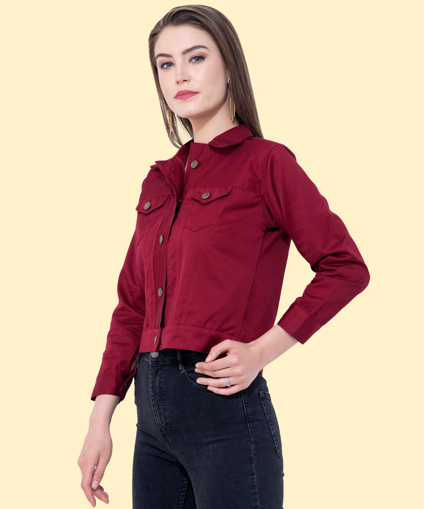 Women's Maroon Cropped Jacket – Bold Elegance with a Modern Touch