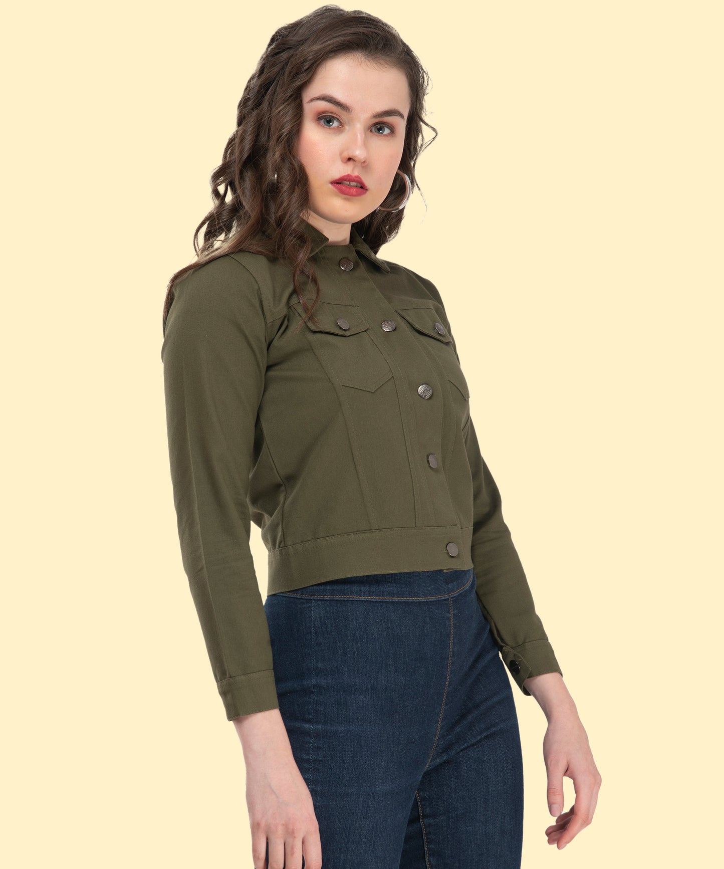 Timeless Olive Green Elegance – Women’s Buttoned Jacket