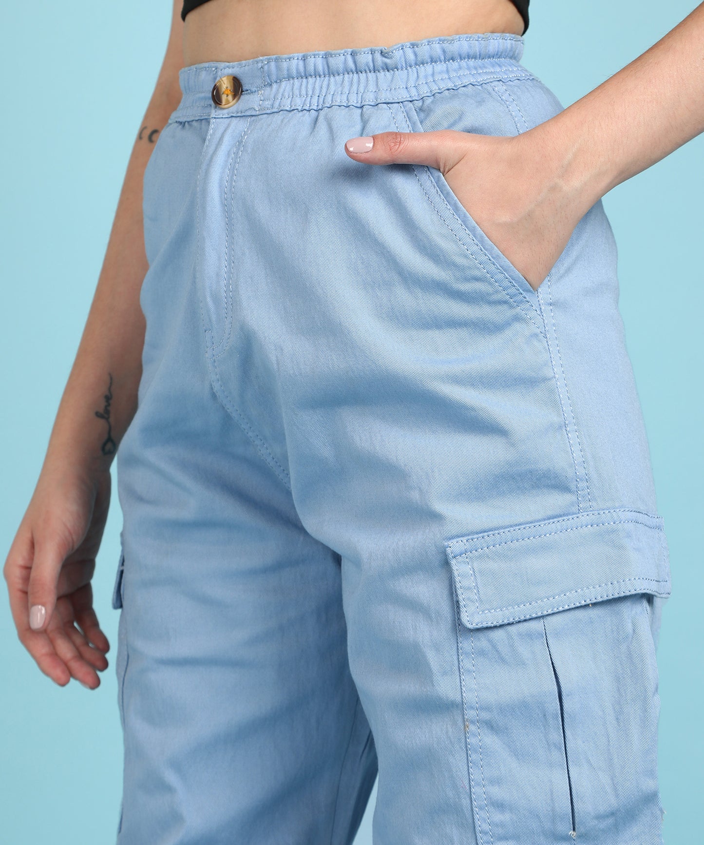 Serenity in Style: Women’s Sky Blue Cargo Pants