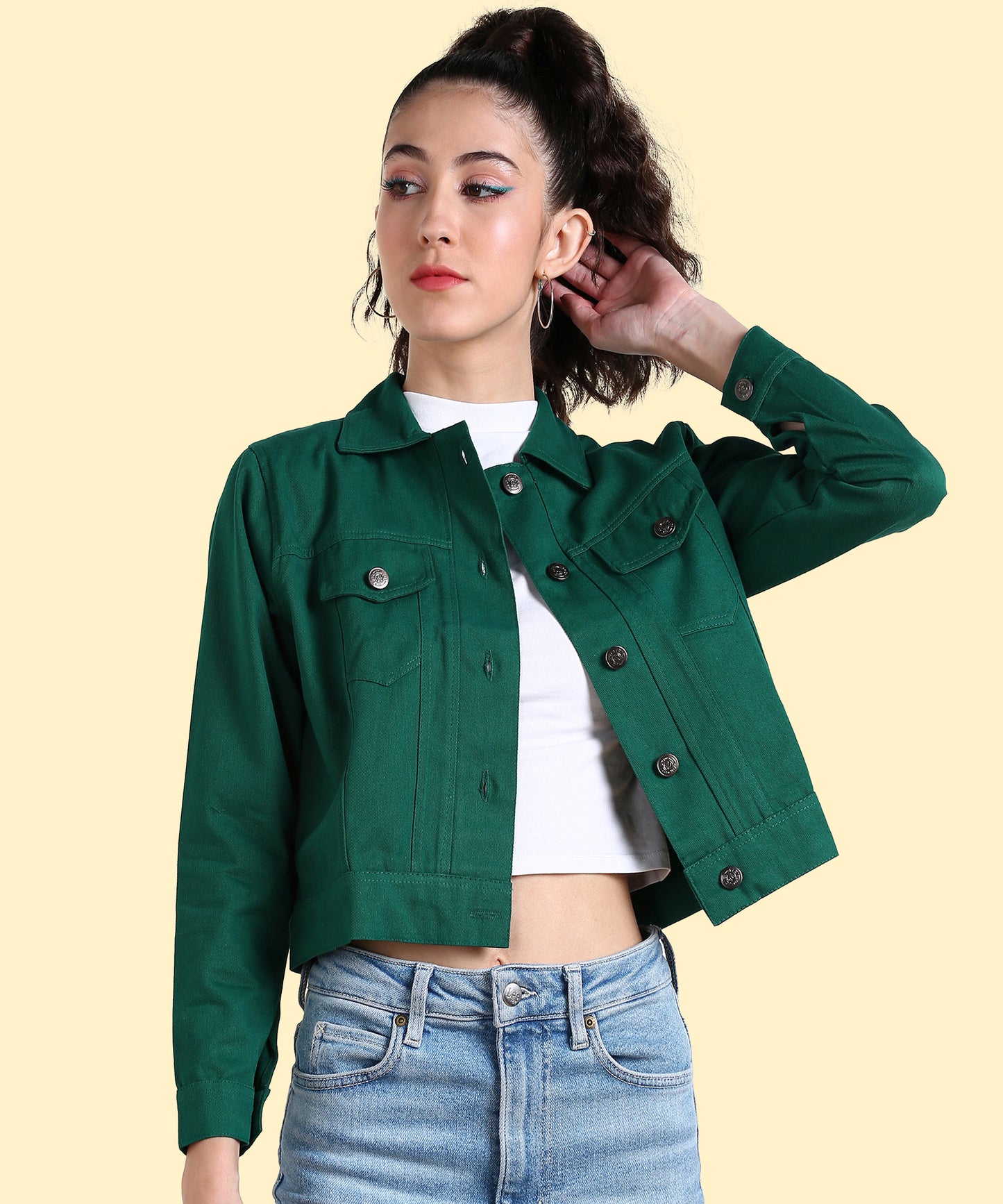 Bottle Green Cropped Jacket – Bold, Sleek & Effortlessly