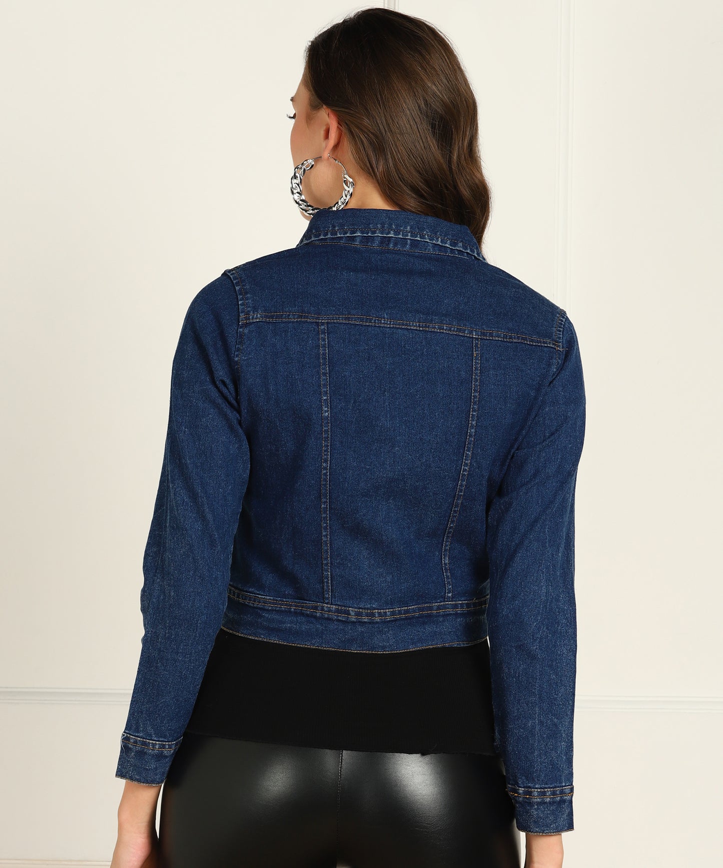 Women's Dark Blue Cropped Denim Jacket – Classic Cool with Modern Edge