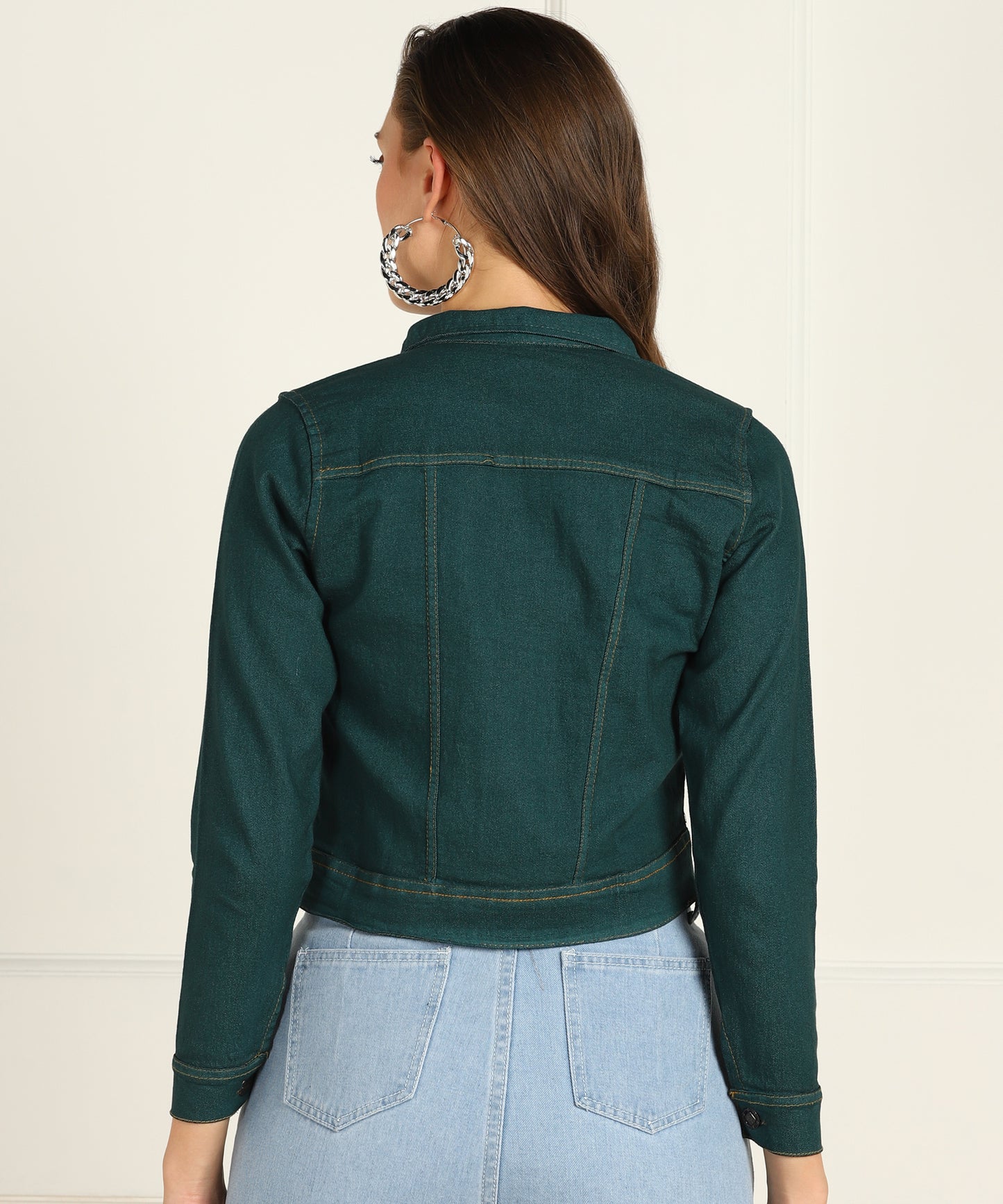 "Women's Green Cropped Denim Jacket – Fresh, Bold & Timeless"