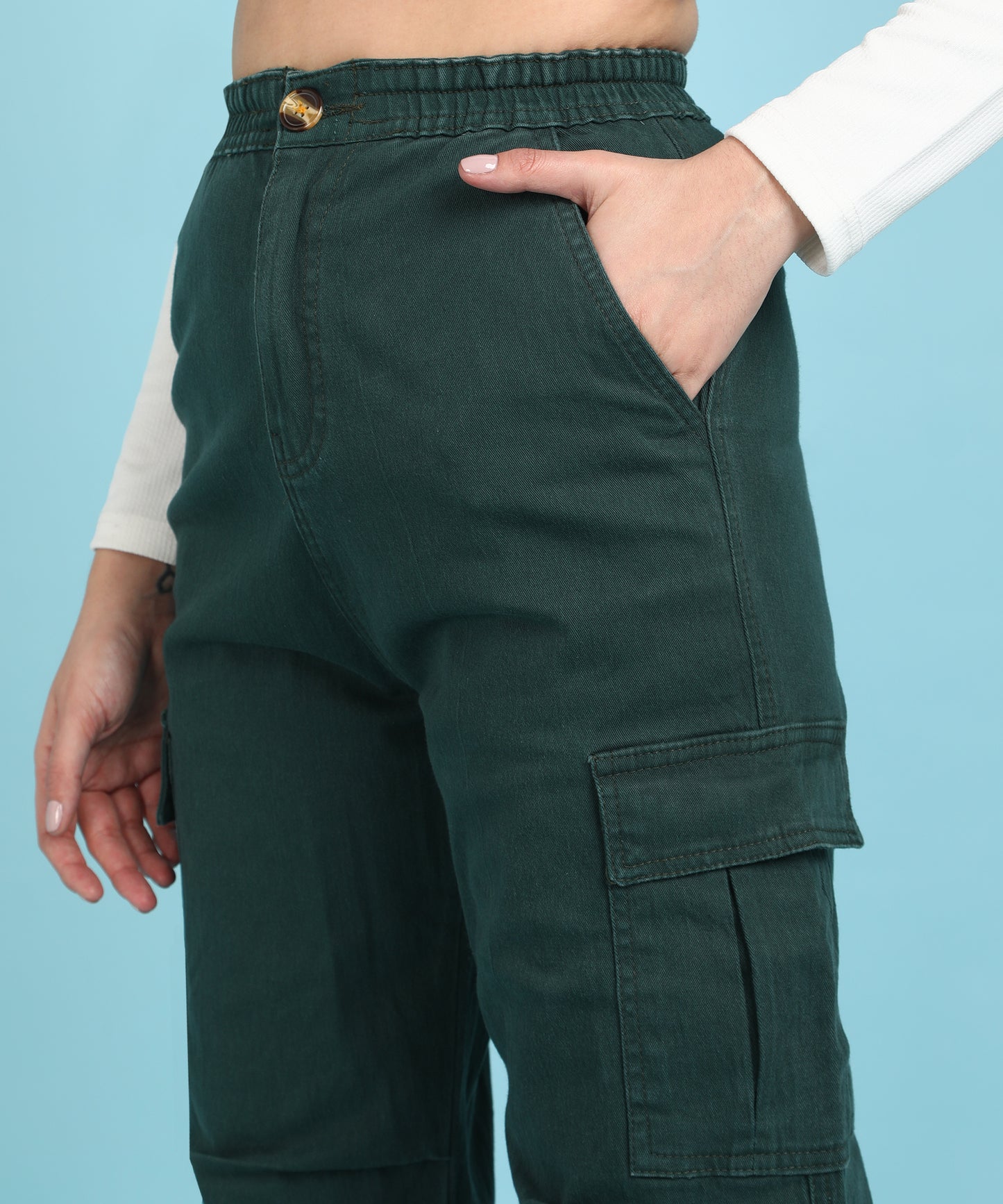 Women’s Bottle Green High-Waist Cargo Pants