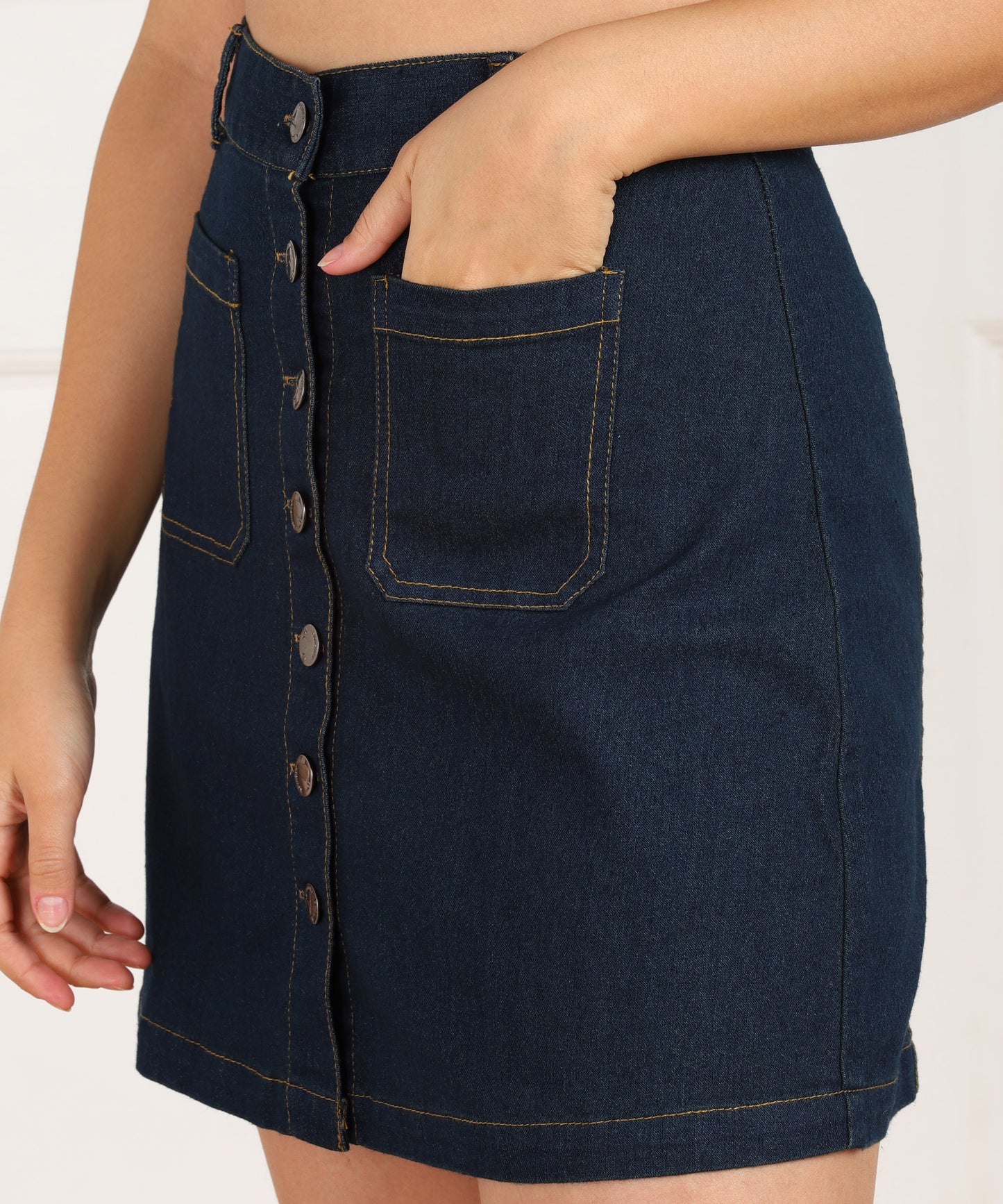 Bold Elegance: The Blue-Black Denim Mini Skirt