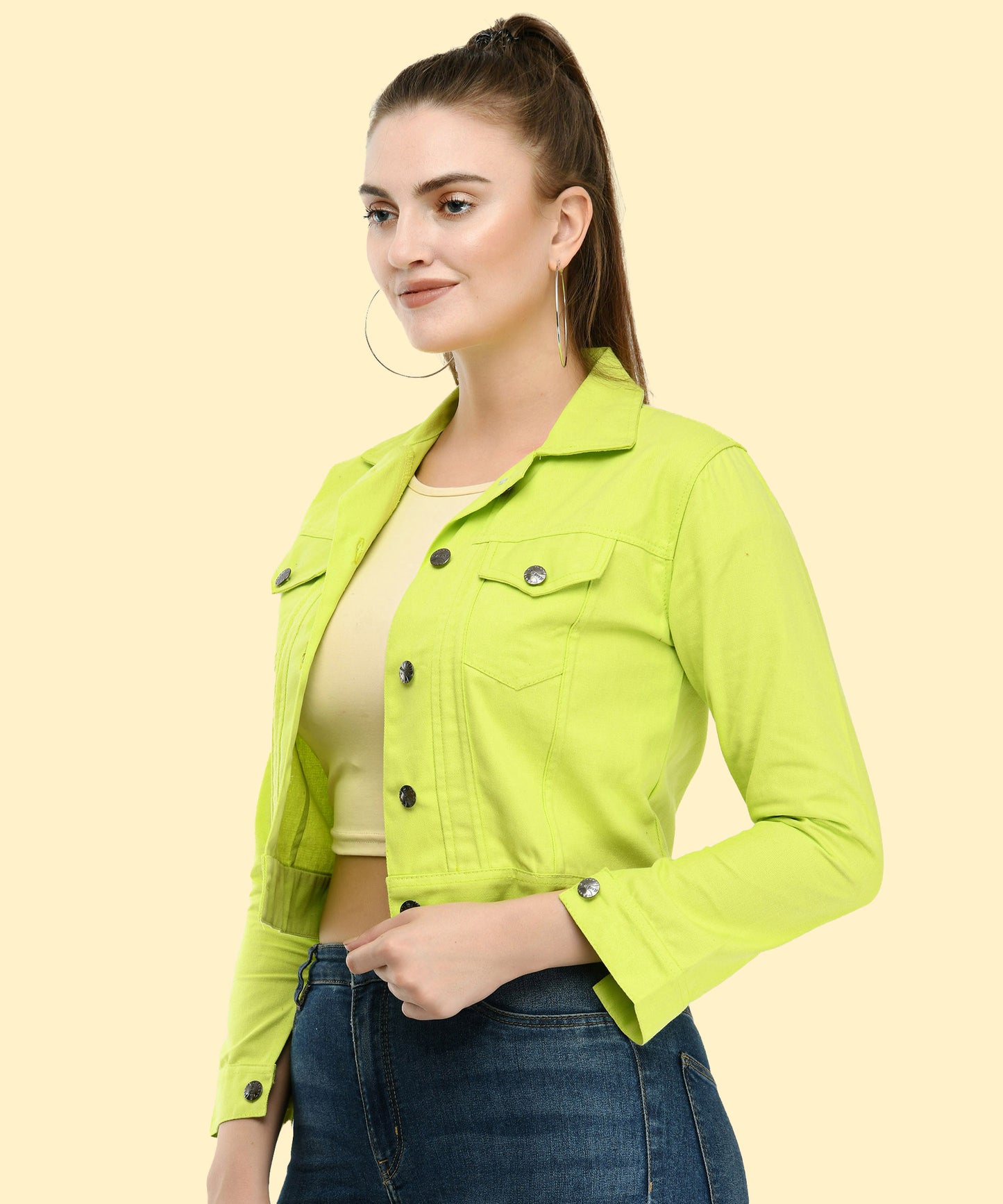 Radiant Edge – Women’s Neon Green Cropped Jacket