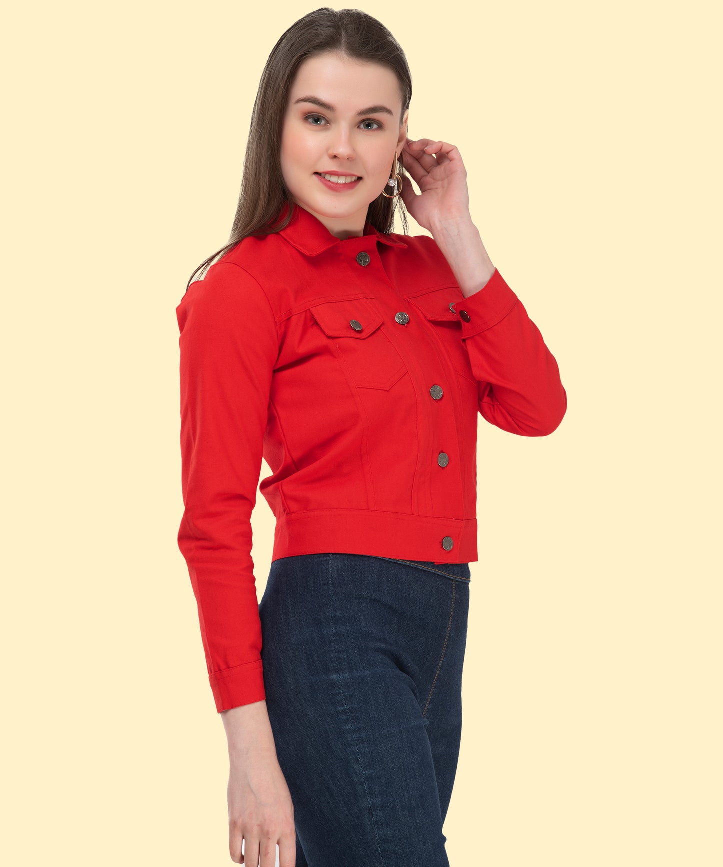 Bold Elegance – Women’s Red Buttoned Jacket