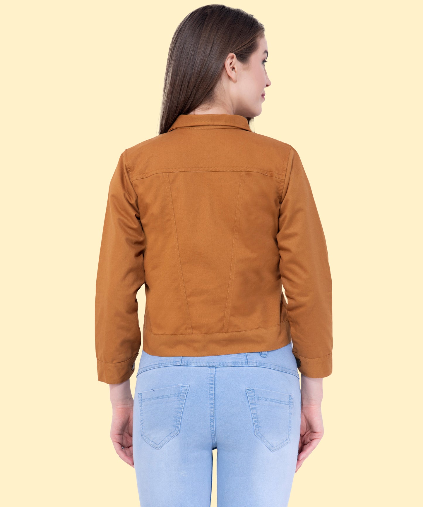 Women’s Tan Yellow Cropped Buttoned Jacket – Stylish Layering Essential