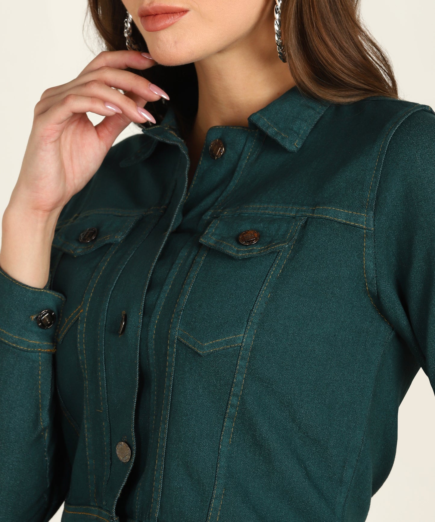 "Women's Green Cropped Denim Jacket – Fresh, Bold & Timeless"