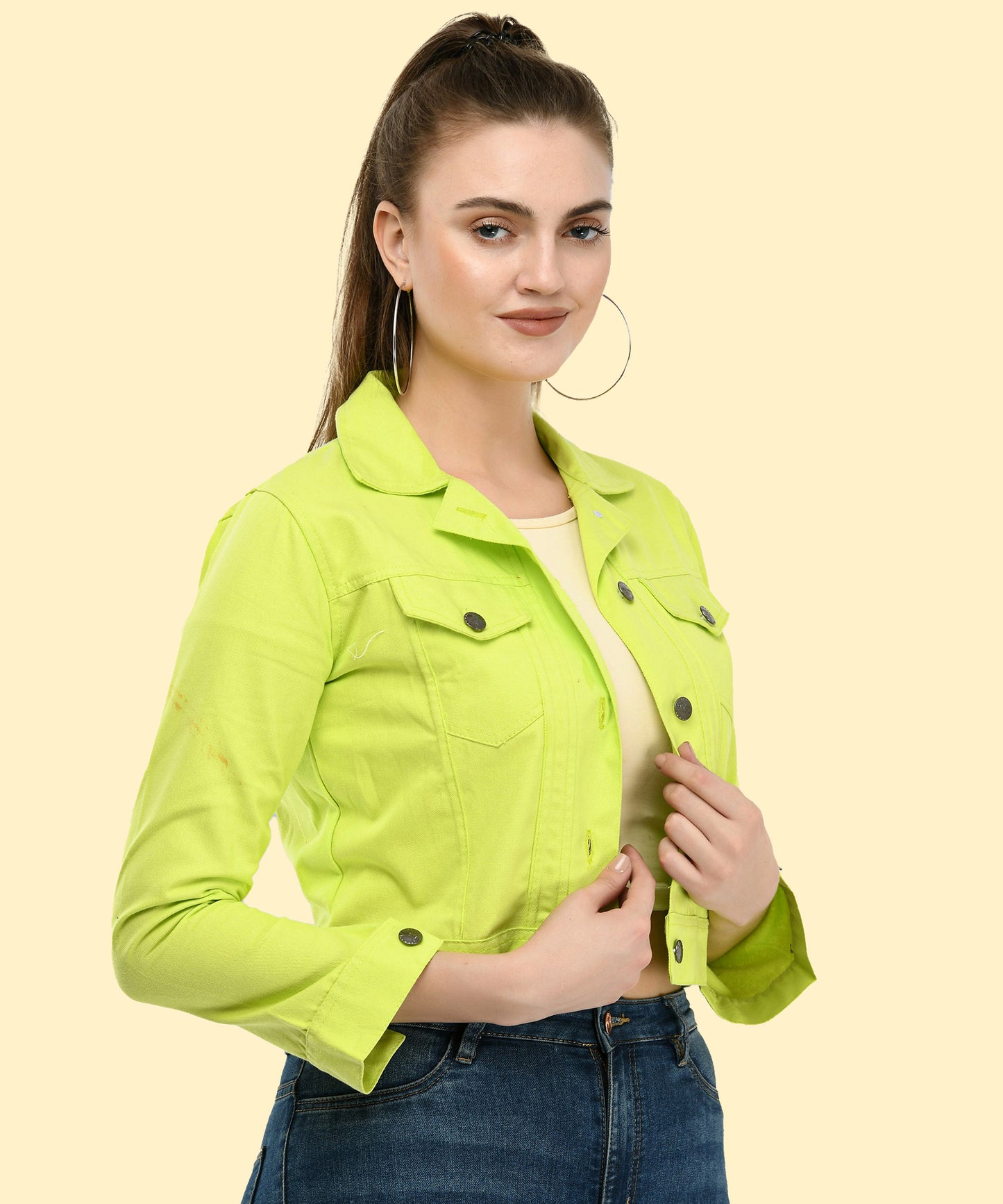 Radiant Edge – Women’s Neon Green Cropped Jacket