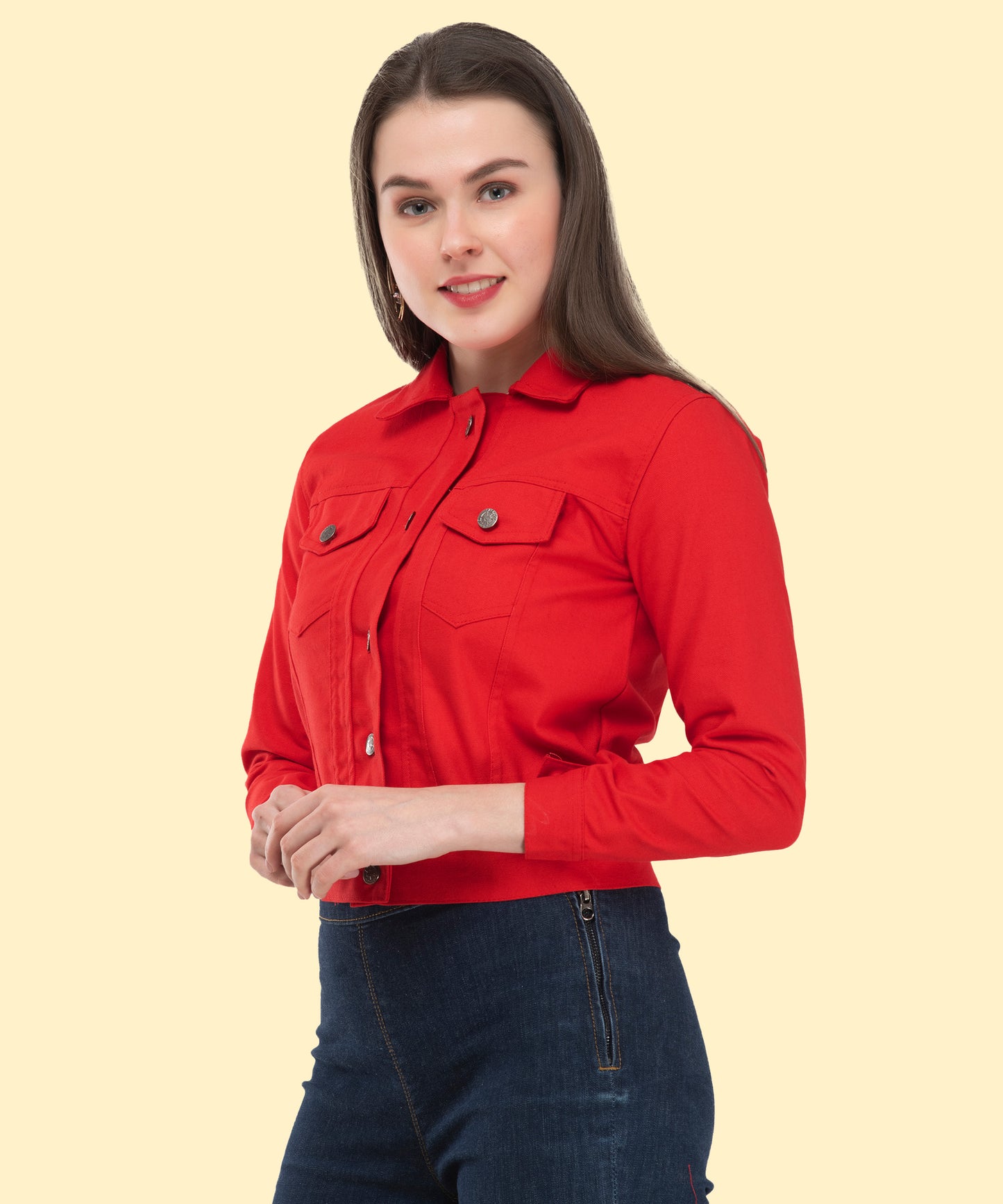 Bold Elegance – Women’s Red Buttoned Jacket