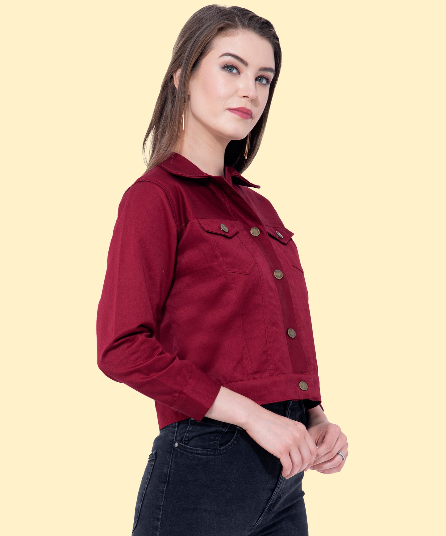 Women's Maroon Cropped Jacket – Bold Elegance with a Modern Touch