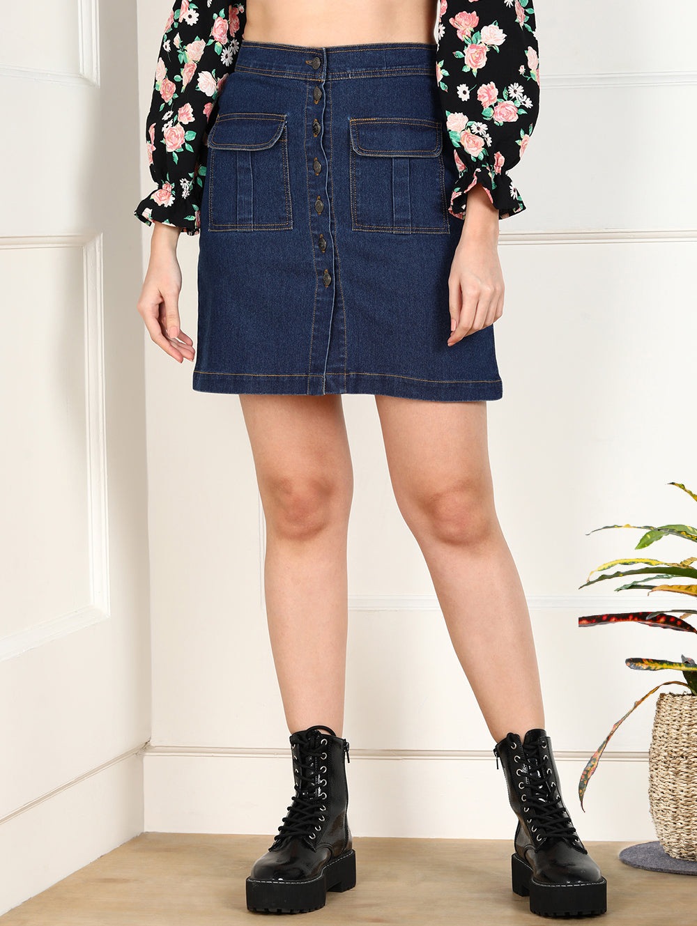 Dark Blue Button-Down Denim Skirt – Timeless Style with a Modern Edge