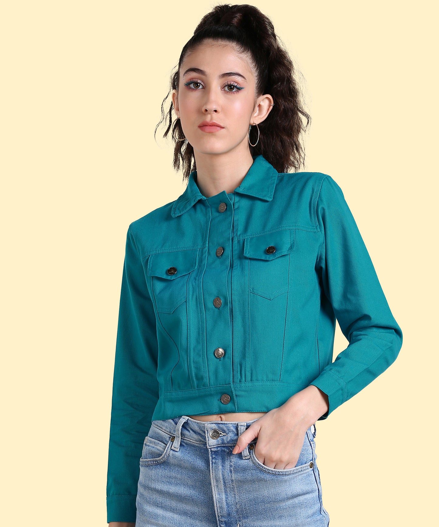 Timeless Elegance: Women’s Turquoise Buttoned Jacket