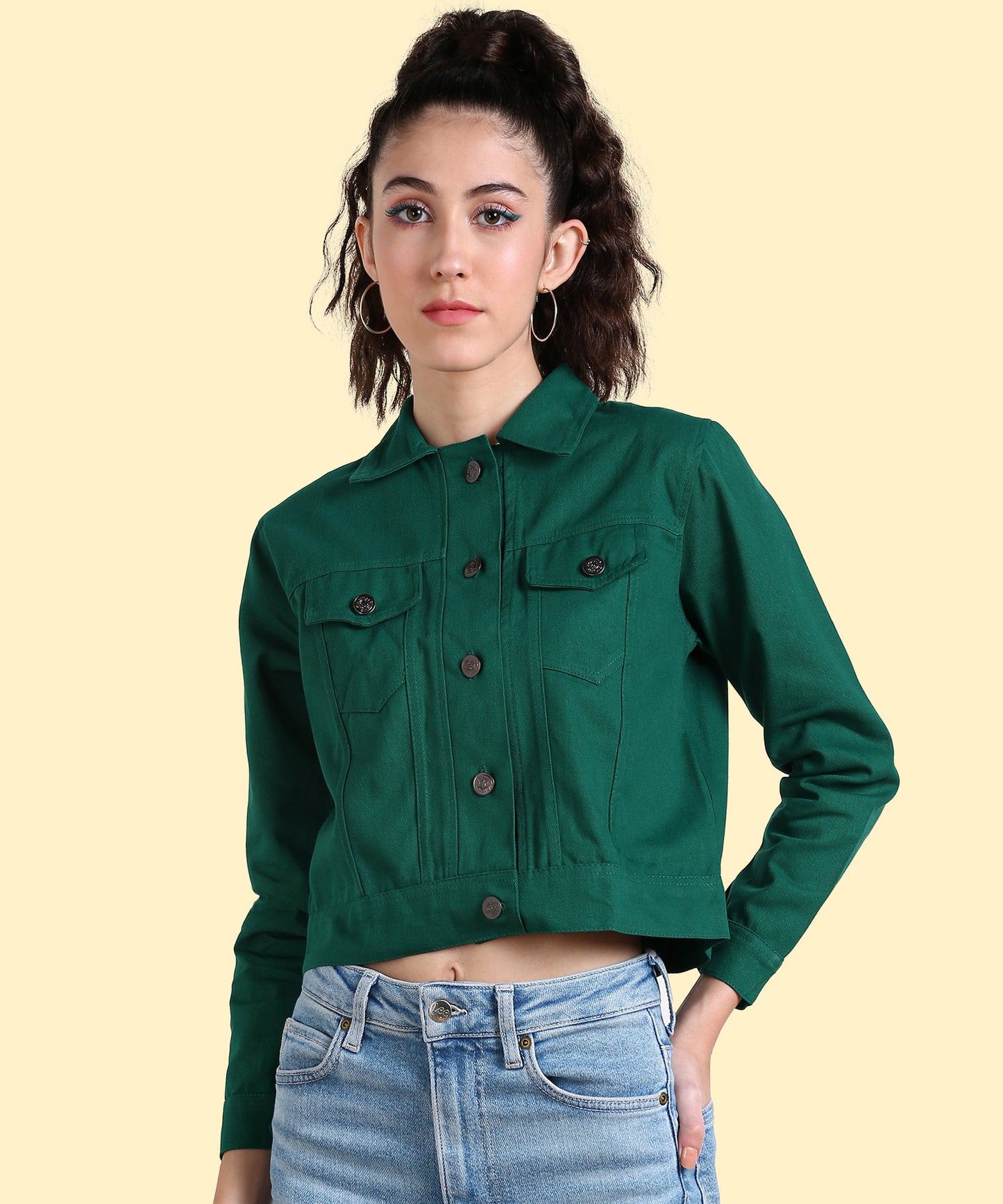 Bottle Green Cropped Jacket – Bold, Sleek & Effortlessly