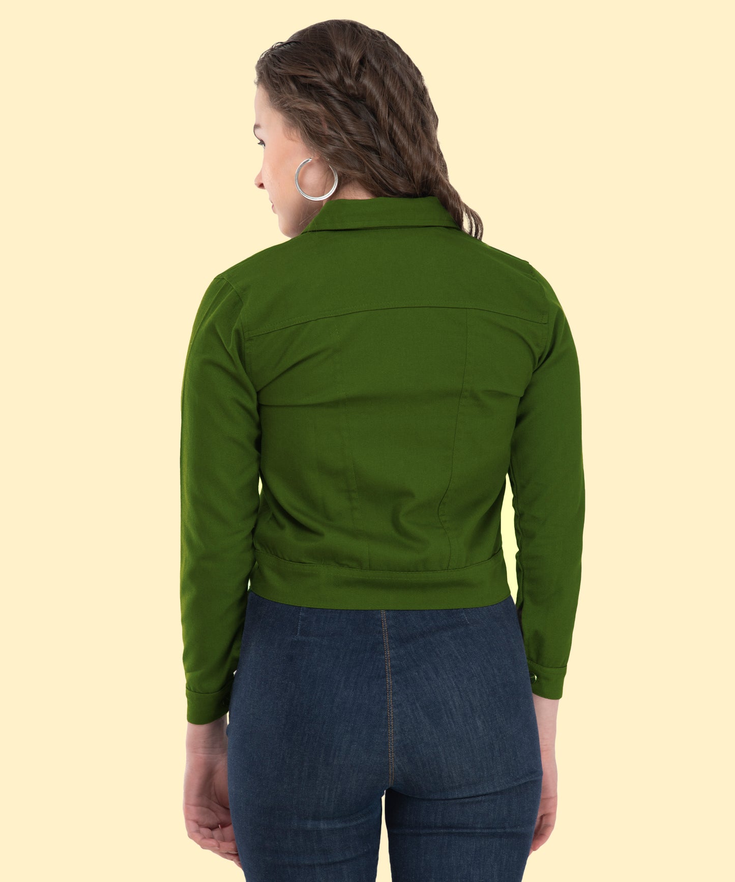 Women's Green Cropped Jacket with Butterfly Accents – Nature Meets Style