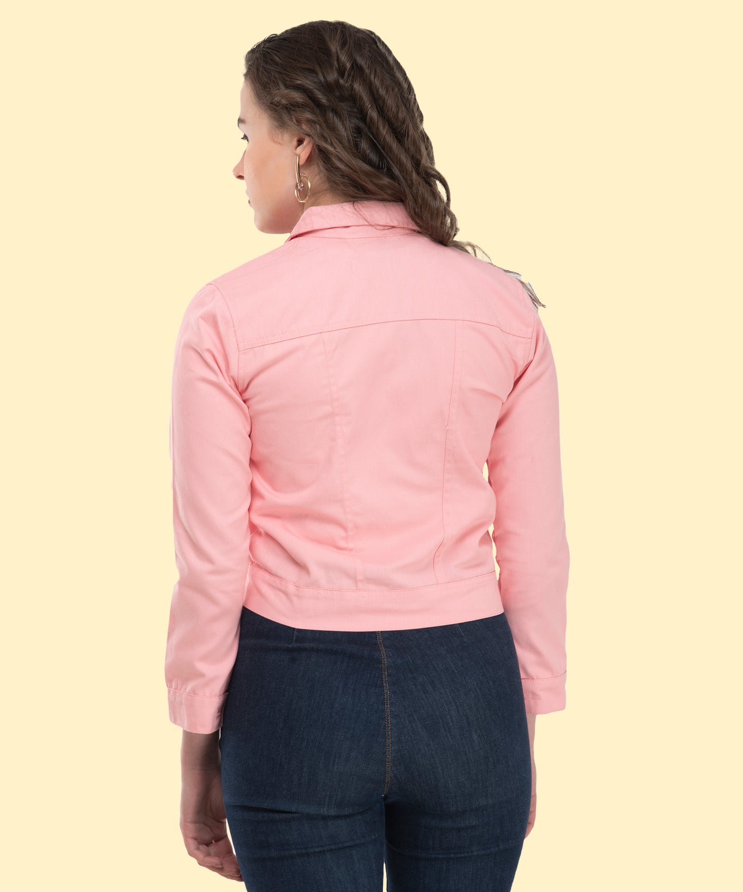 Stylish Light Pink Casual Denim-Style Jacket