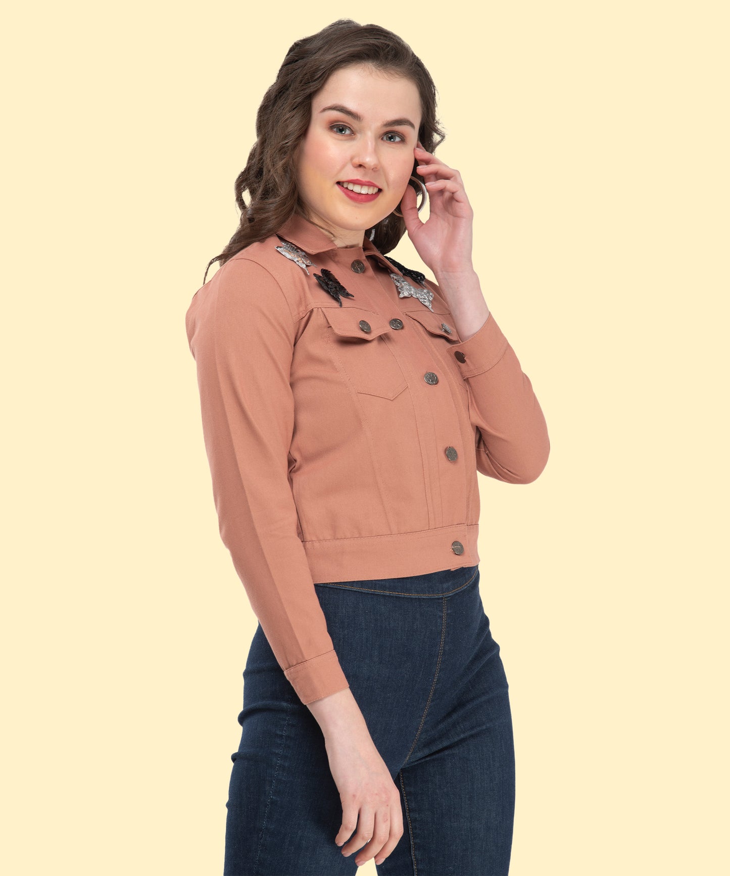 Rust Elegance: A Cropped Jacket with Butterfly Grace[w]
