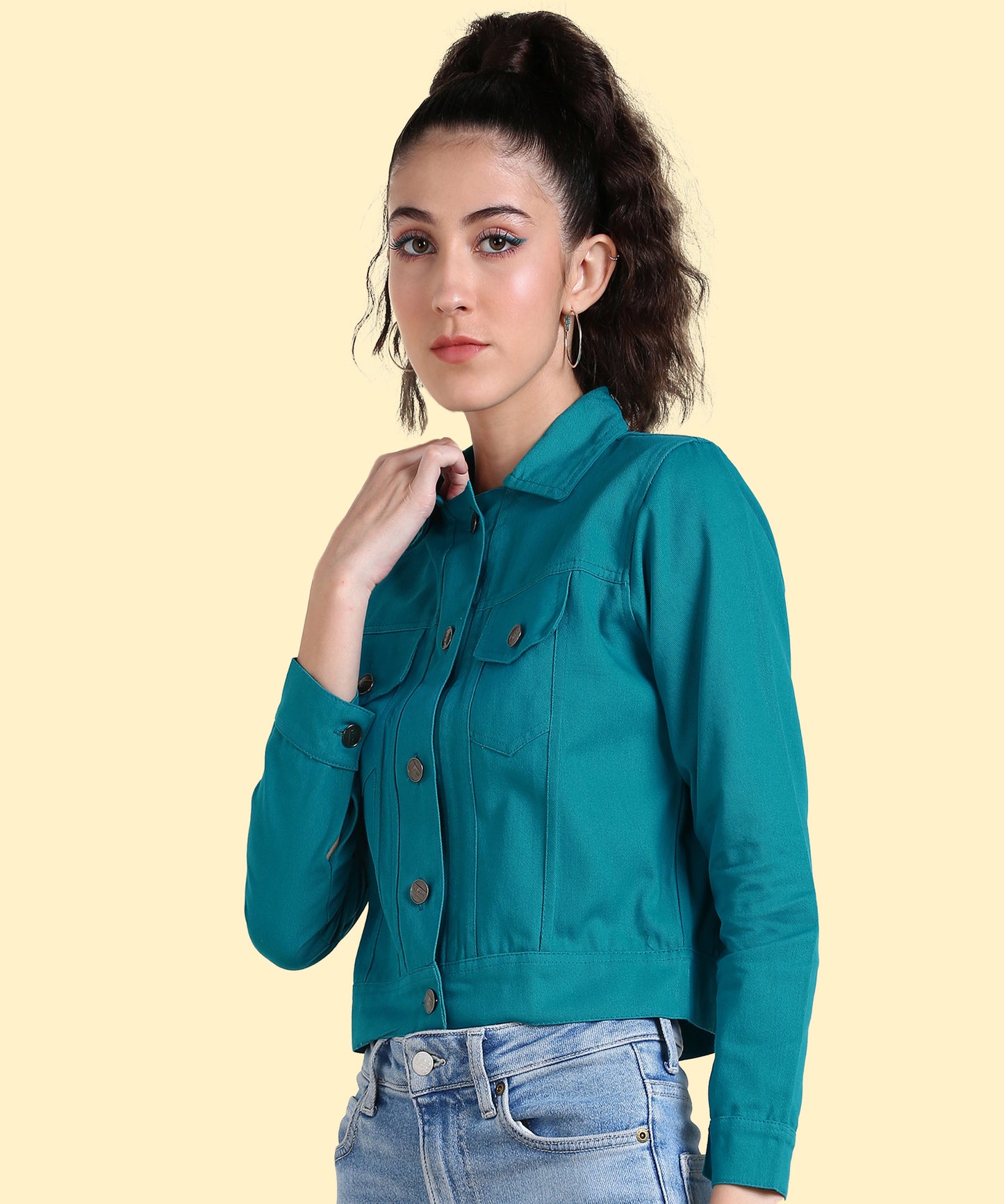 Timeless Elegance: Women’s Turquoise Buttoned Jacket