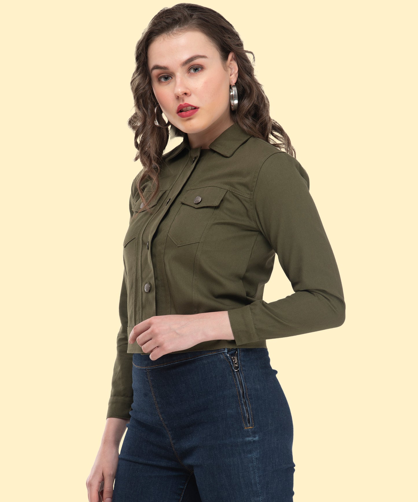 Timeless Olive Green Elegance – Women’s Buttoned Jacket