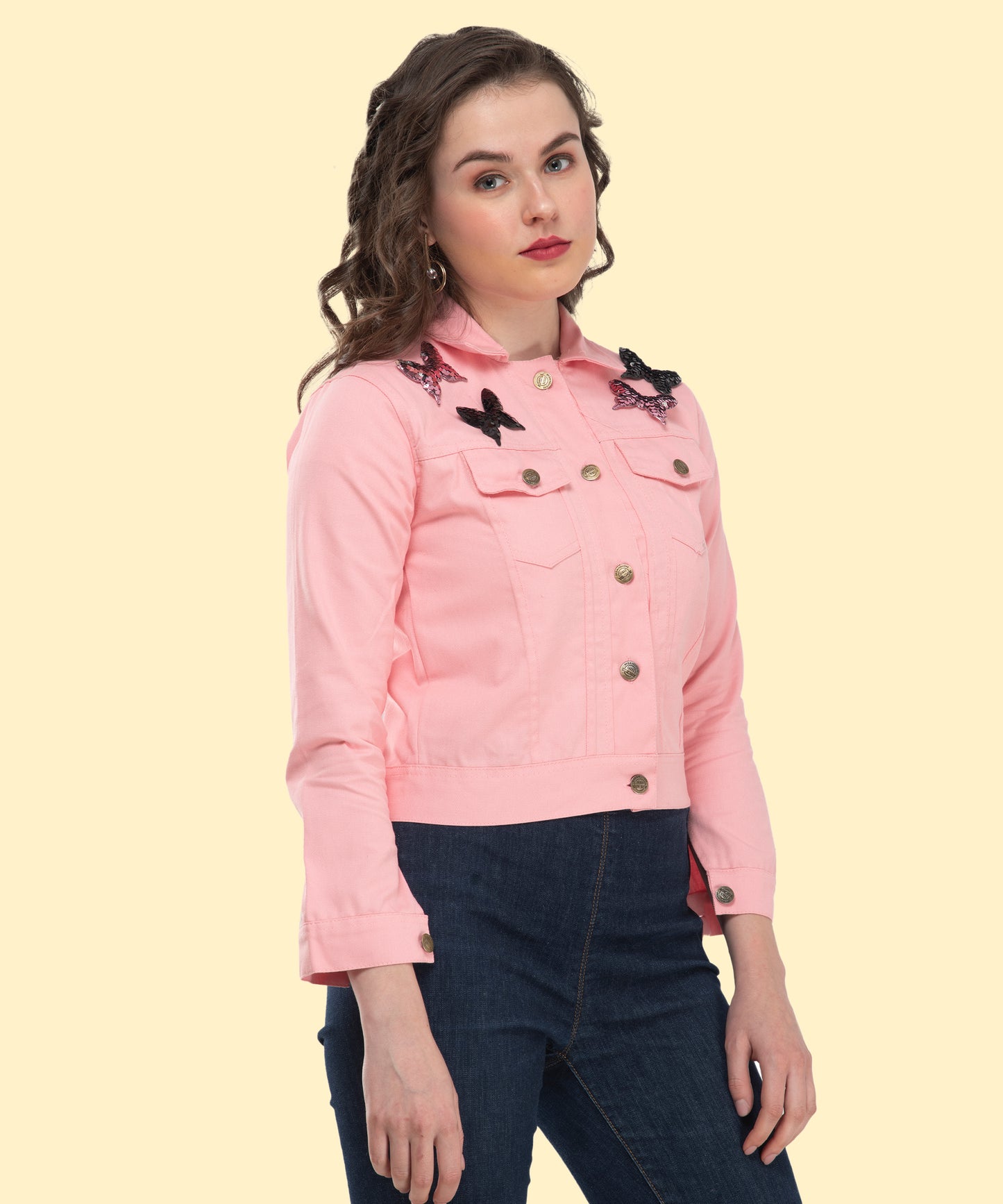 Stylish Light Pink Casual Denim-Style Jacket