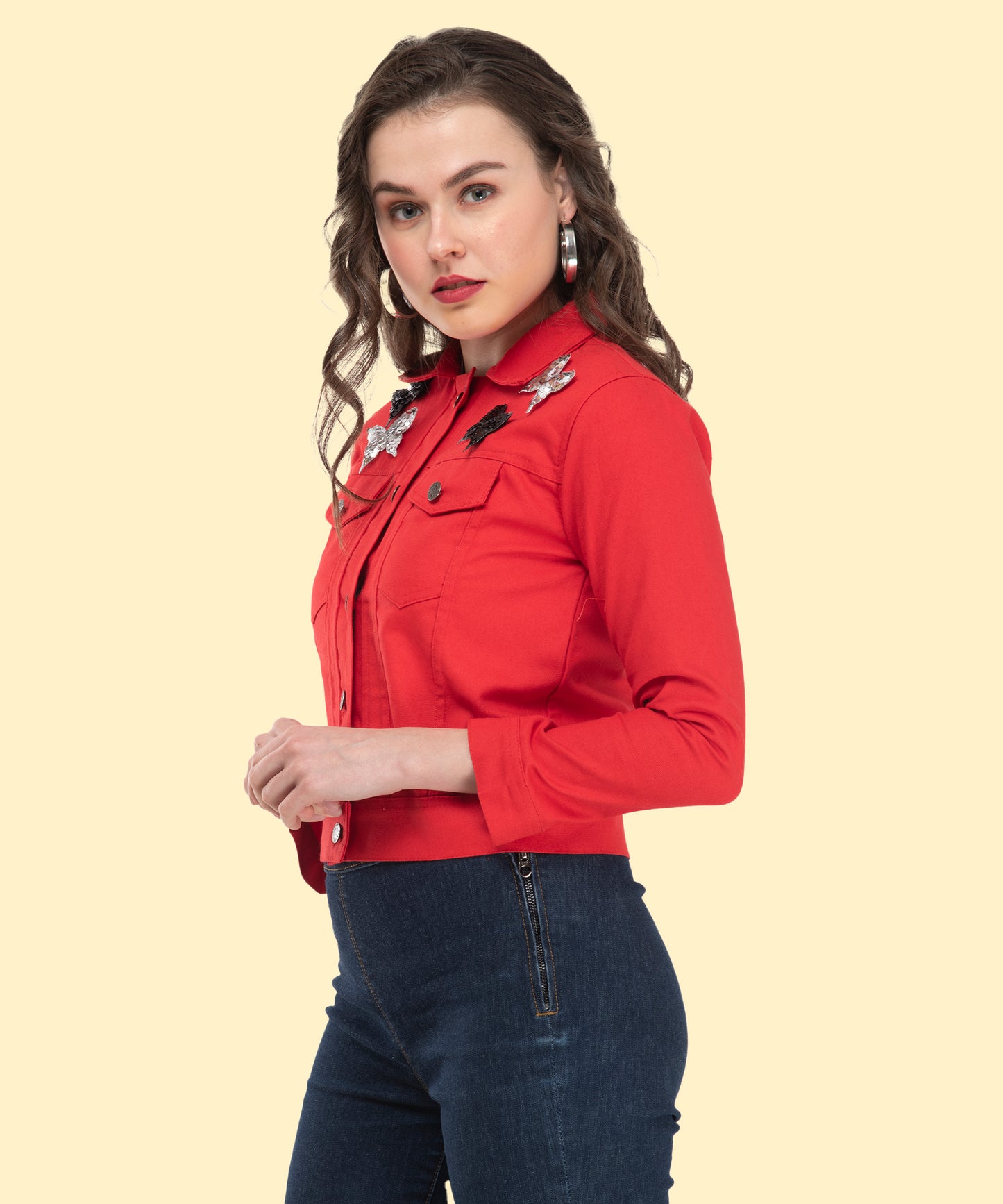 Fiery Elegance: The Butterfly-Adorned Red Jacket [w]