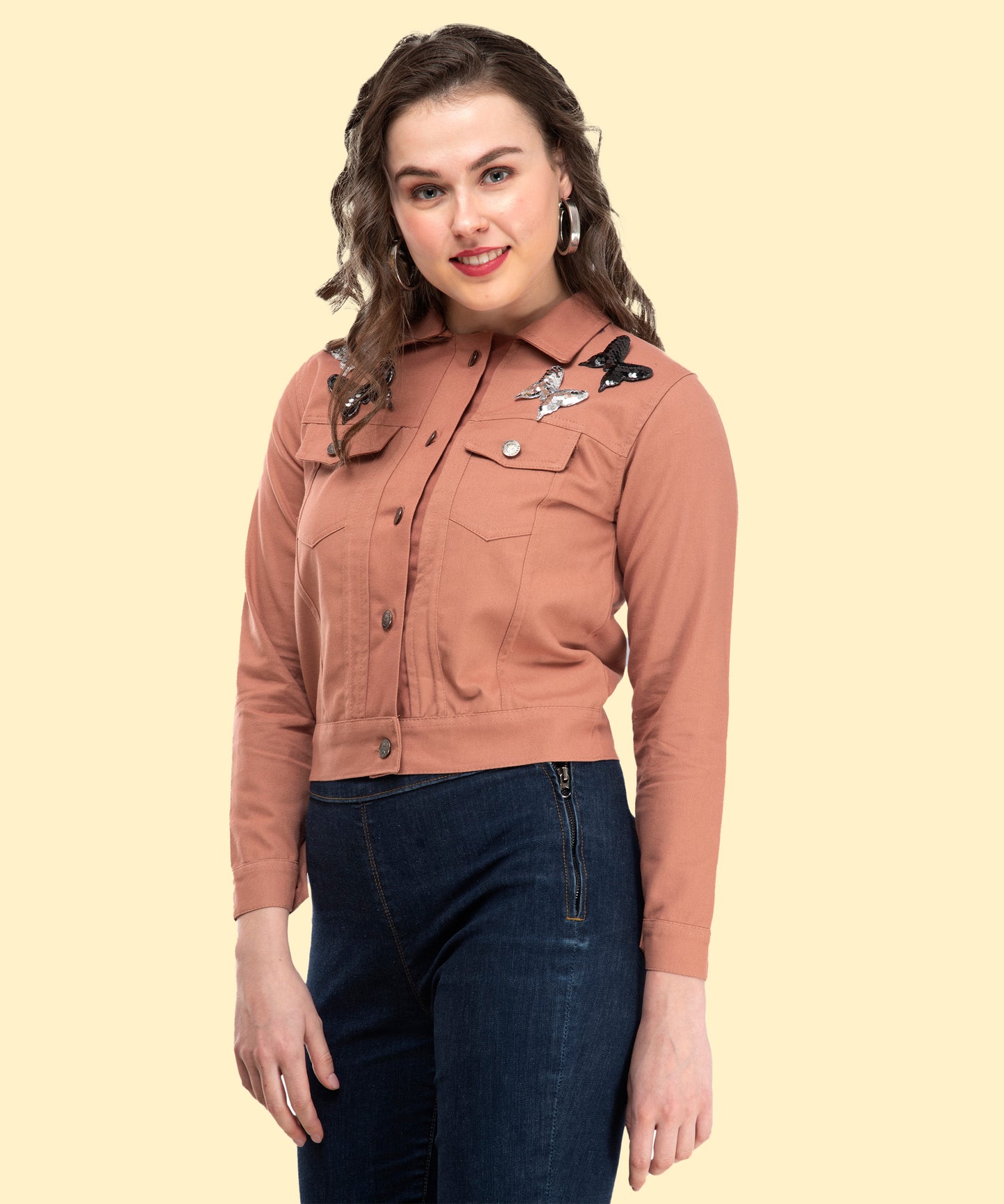 Rust Elegance: A Cropped Jacket with Butterfly Grace[w]