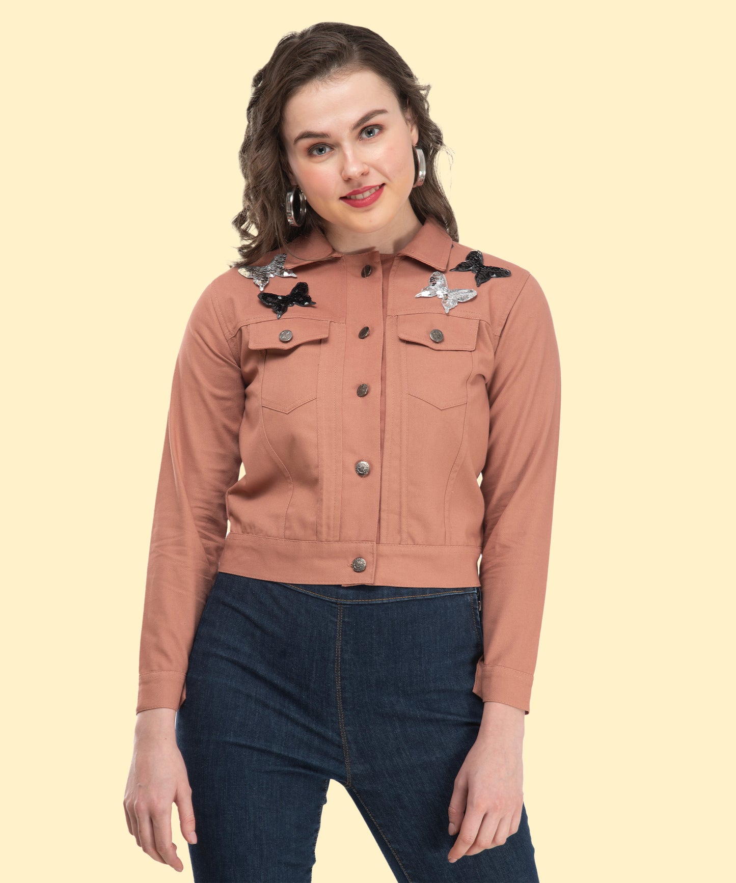 Rust Elegance: A Cropped Jacket with Butterfly Grace[w]